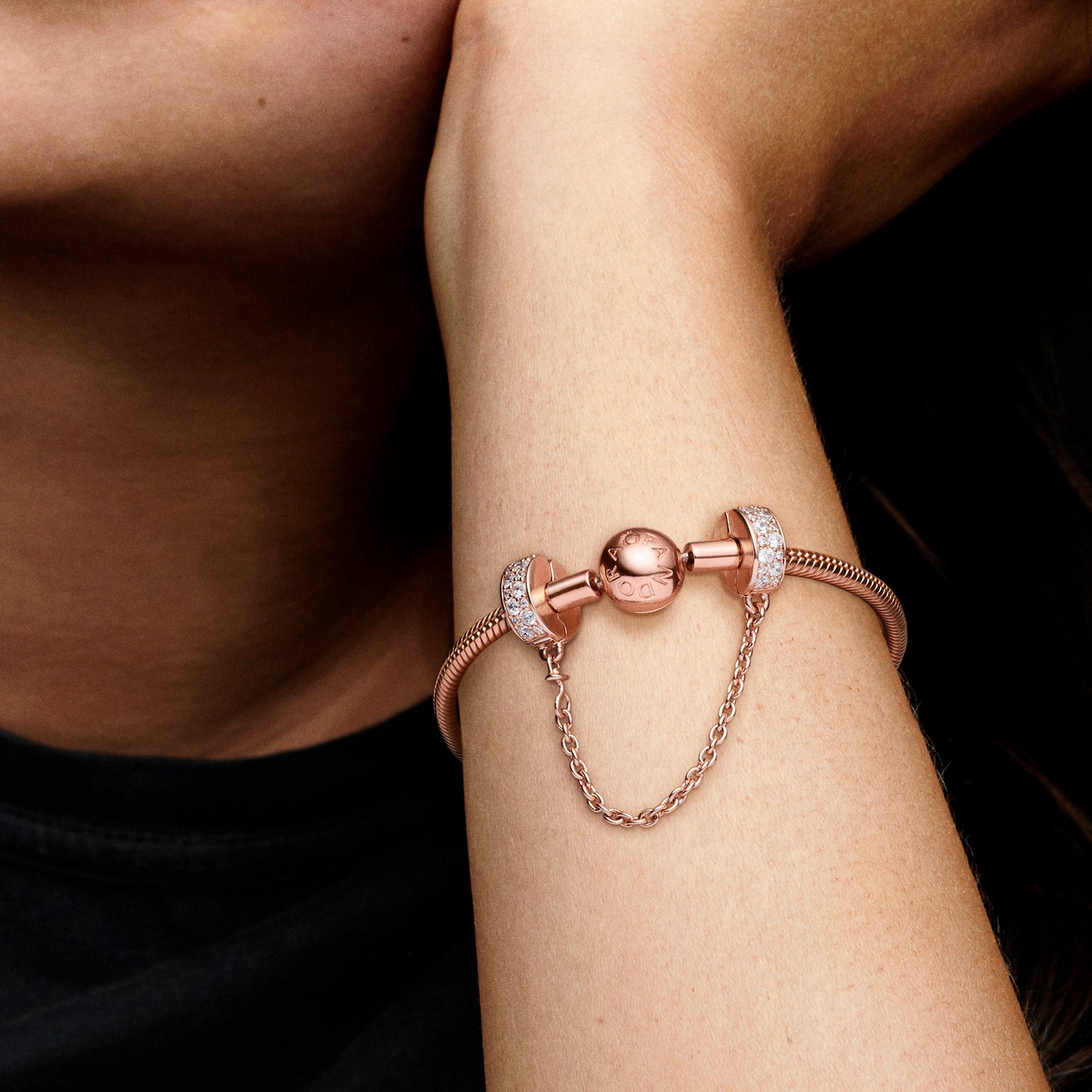 14K Rose Gold-Plated Safety Chain With Clear Cubic Zirconia And Silicone Grip