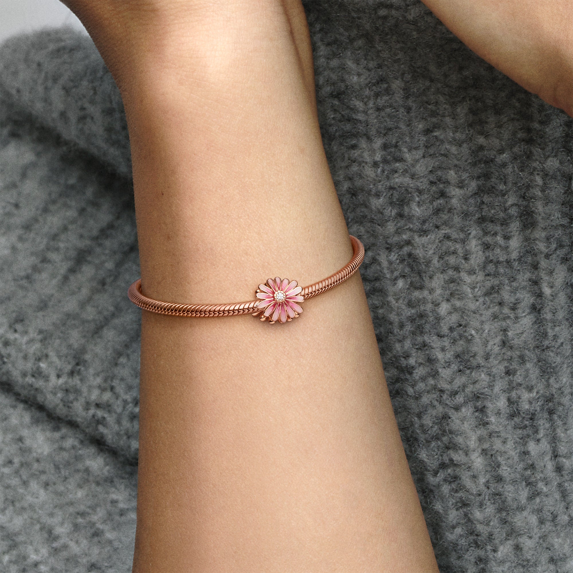 Daisy 14K Rose Gold-Plated Charm With Clear Cubic Zirconia And Shaded Pink Enamel