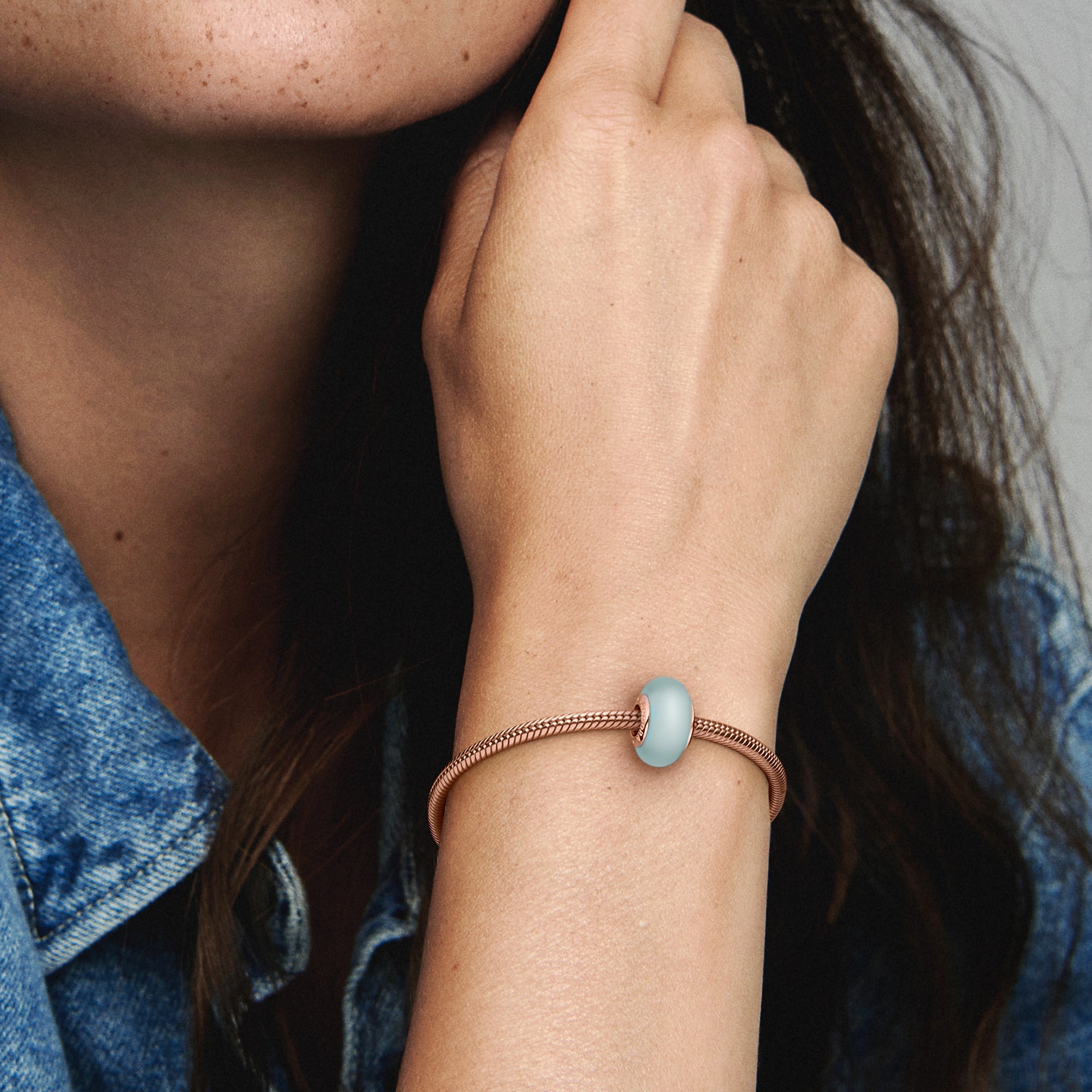 14K Rose Gold-Plated Charm With Frosted Blue Murano Glass