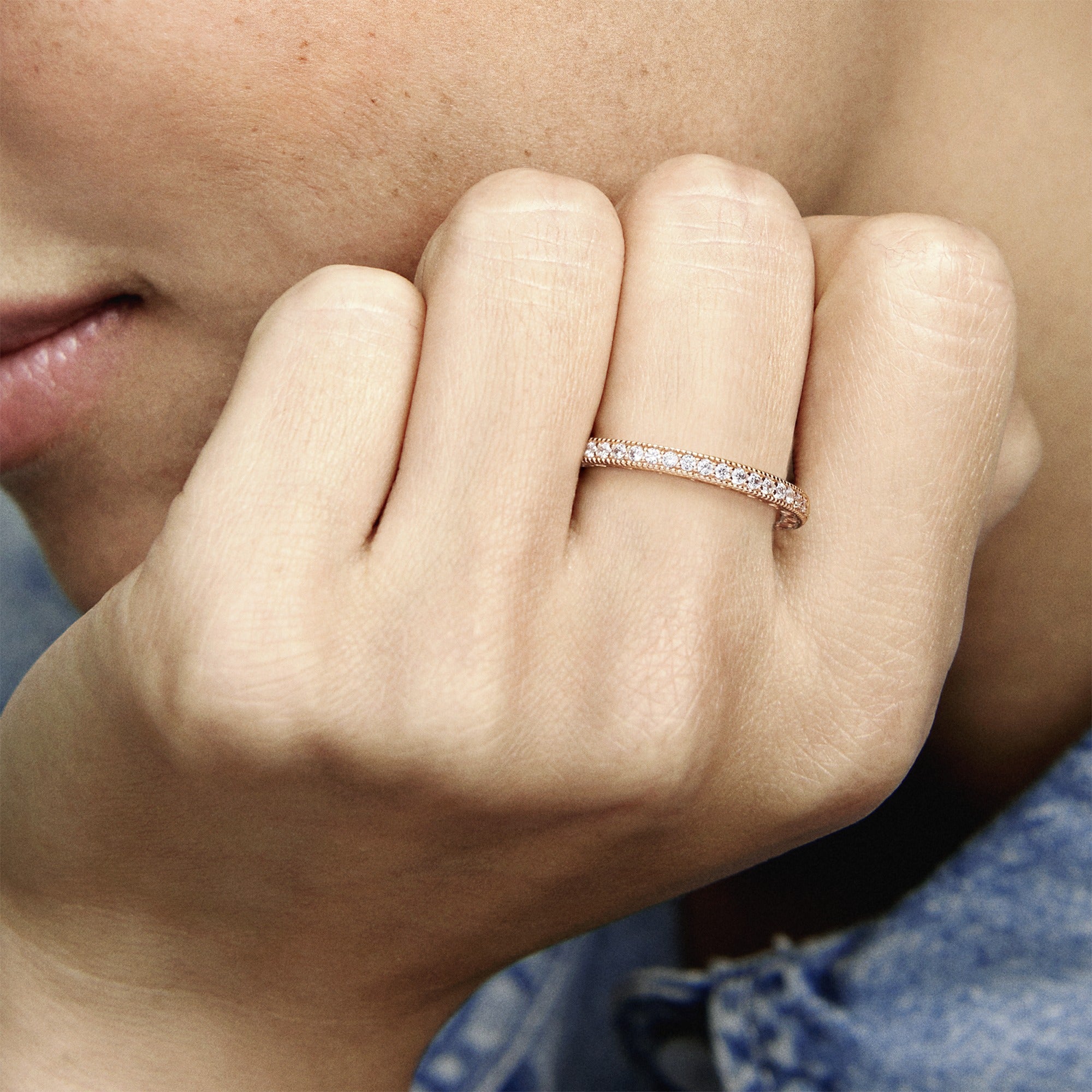 14K Rose Gold-Plated Ring With Clear Cubic Zirconia