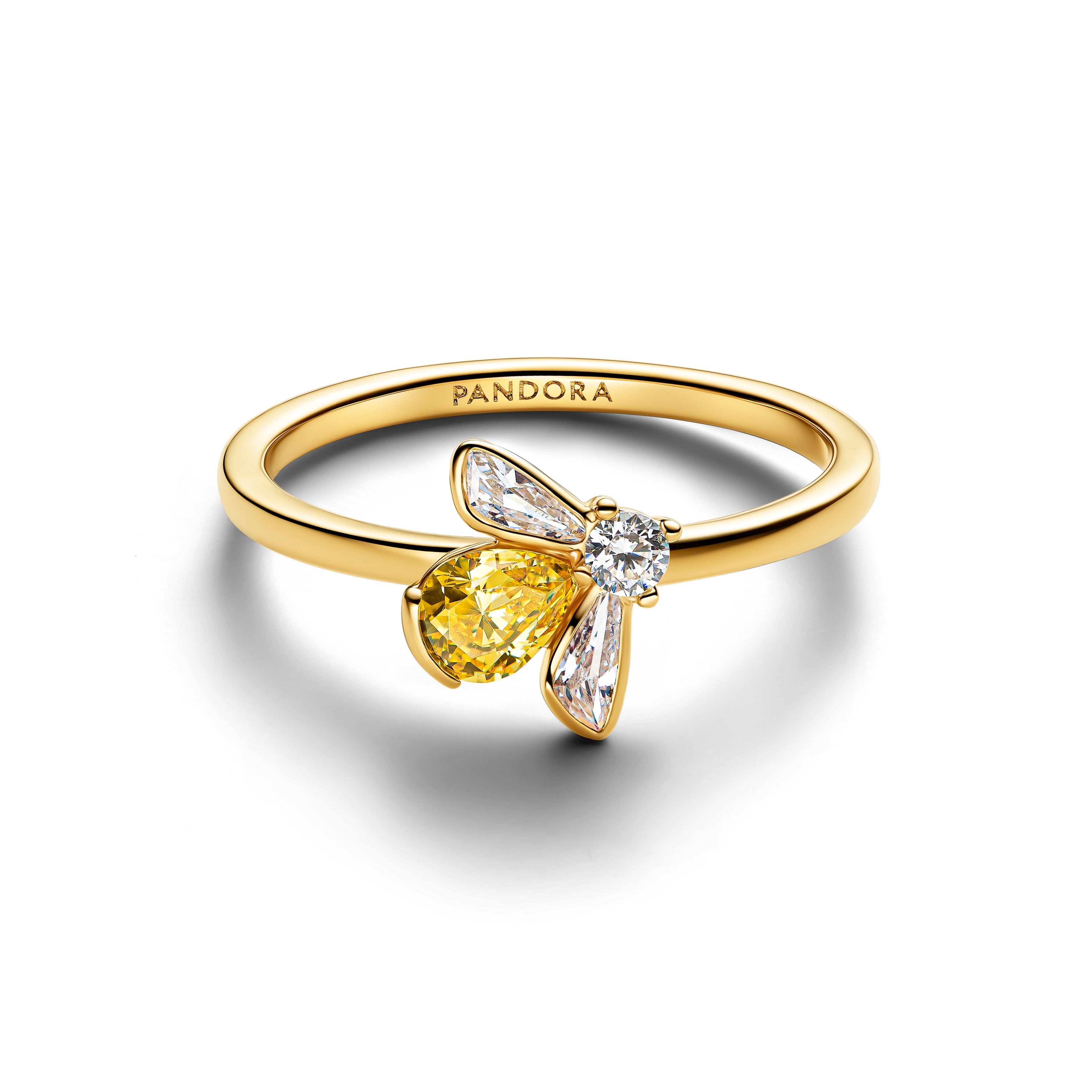 Bee 14K Gold-Plated Ring With Vibrant Yellow And Clear Cubic Zirconia