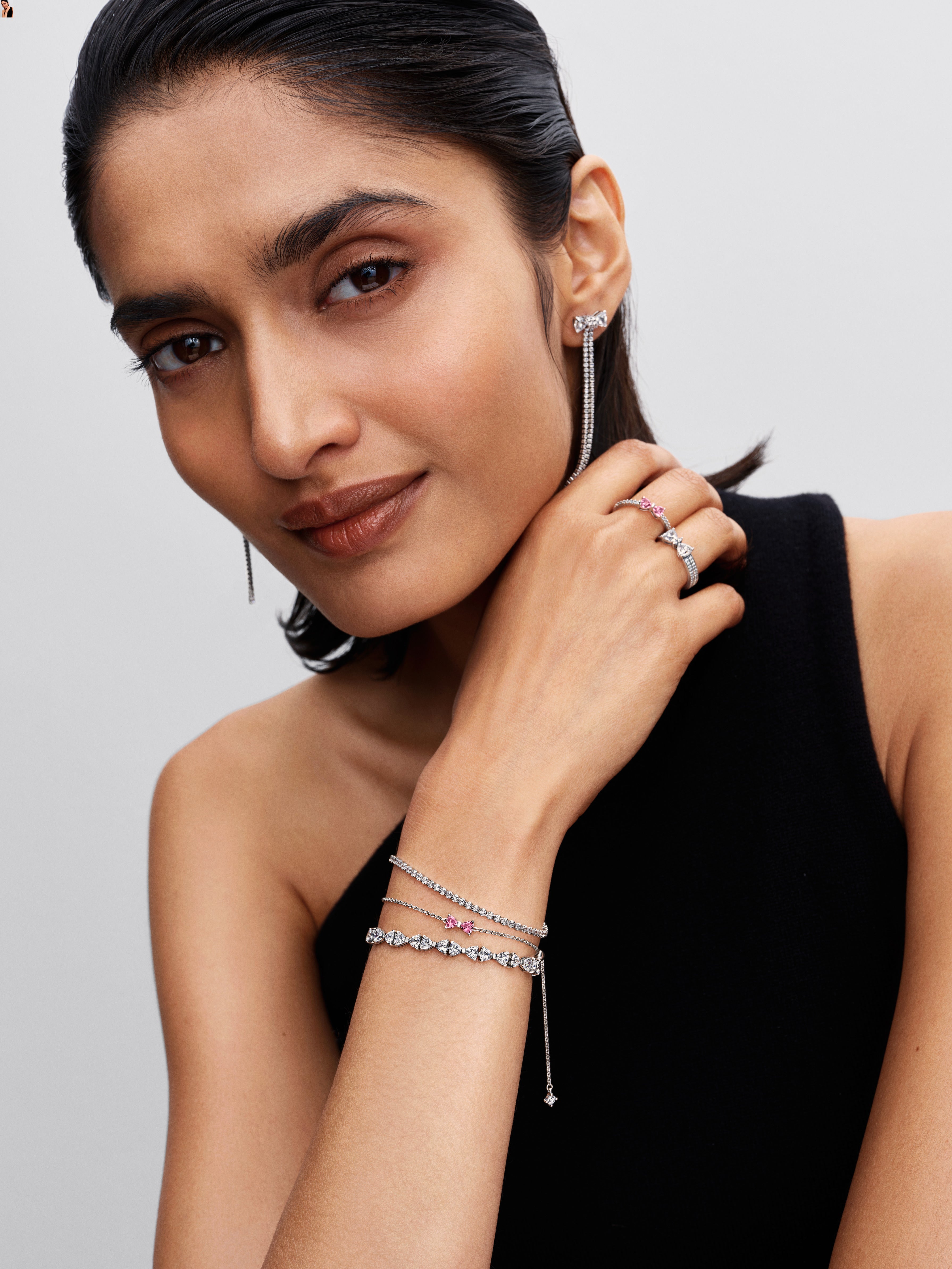 Bow Sterling Silver Bracelet With Fancy Pink And Clear Cubic Zirconia