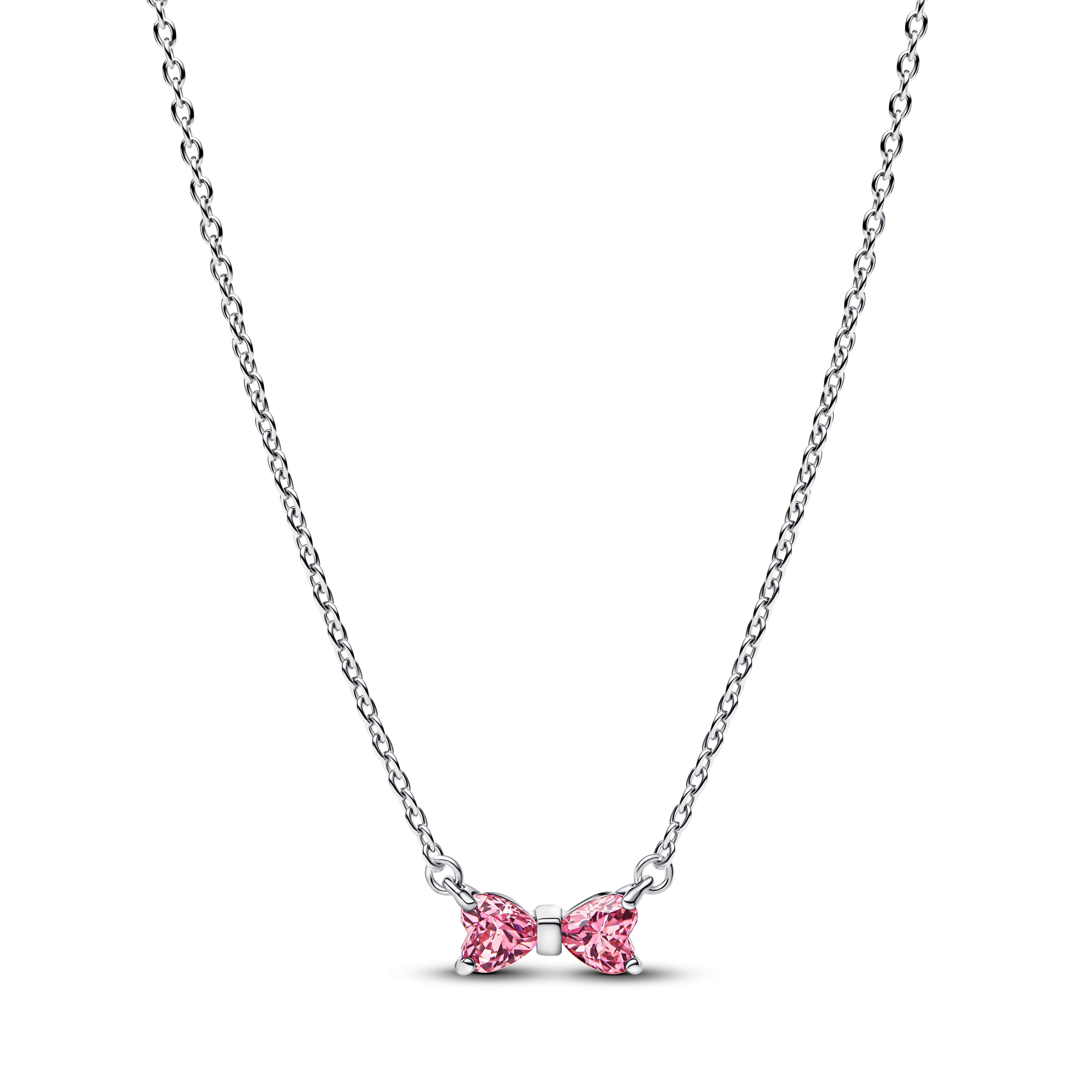 Bow Sterling Silver Collier With Fancy Pink And Clear Cubic Zirconia