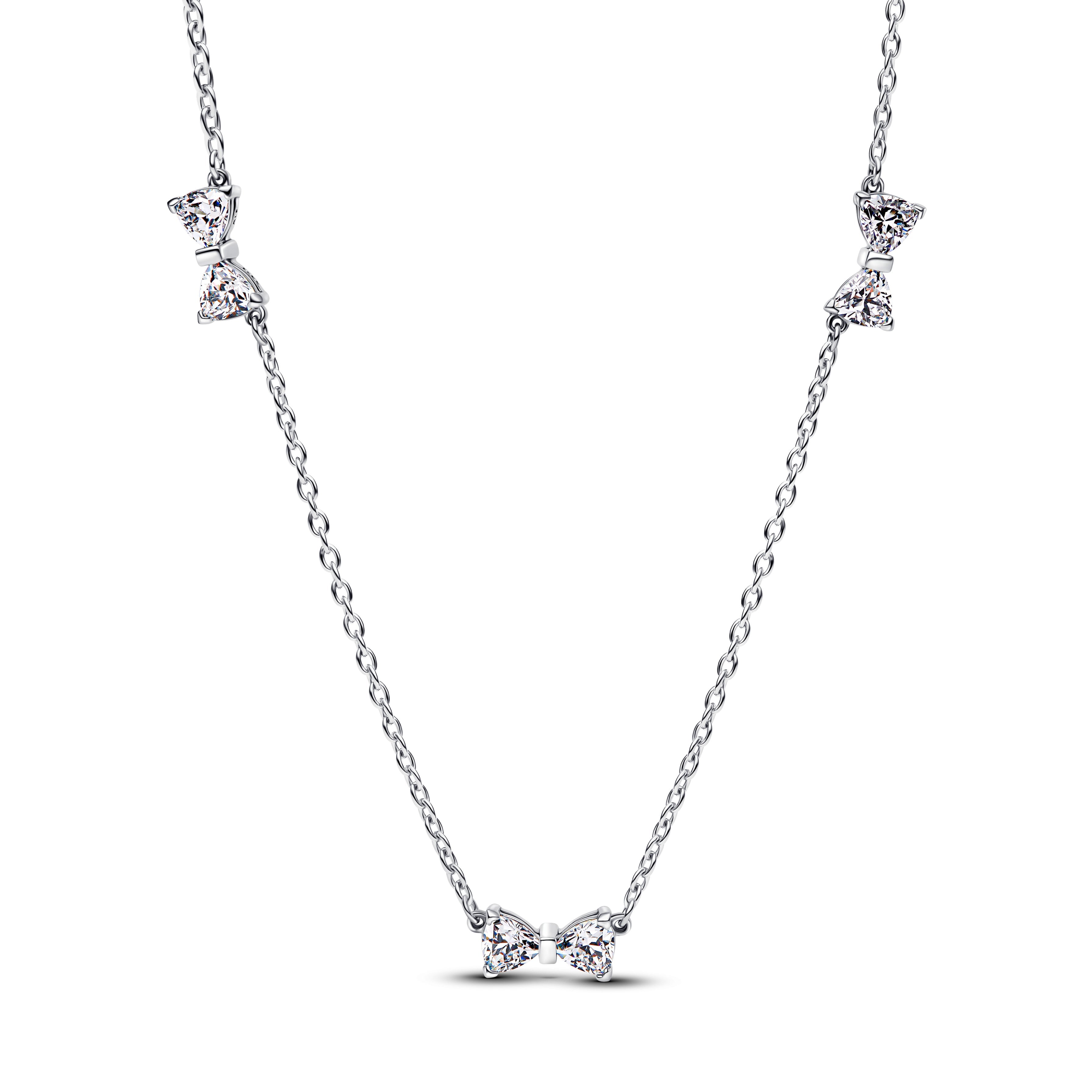 Bow Sterling Silver Pendant Necklace With Clear Cubic Zirconia