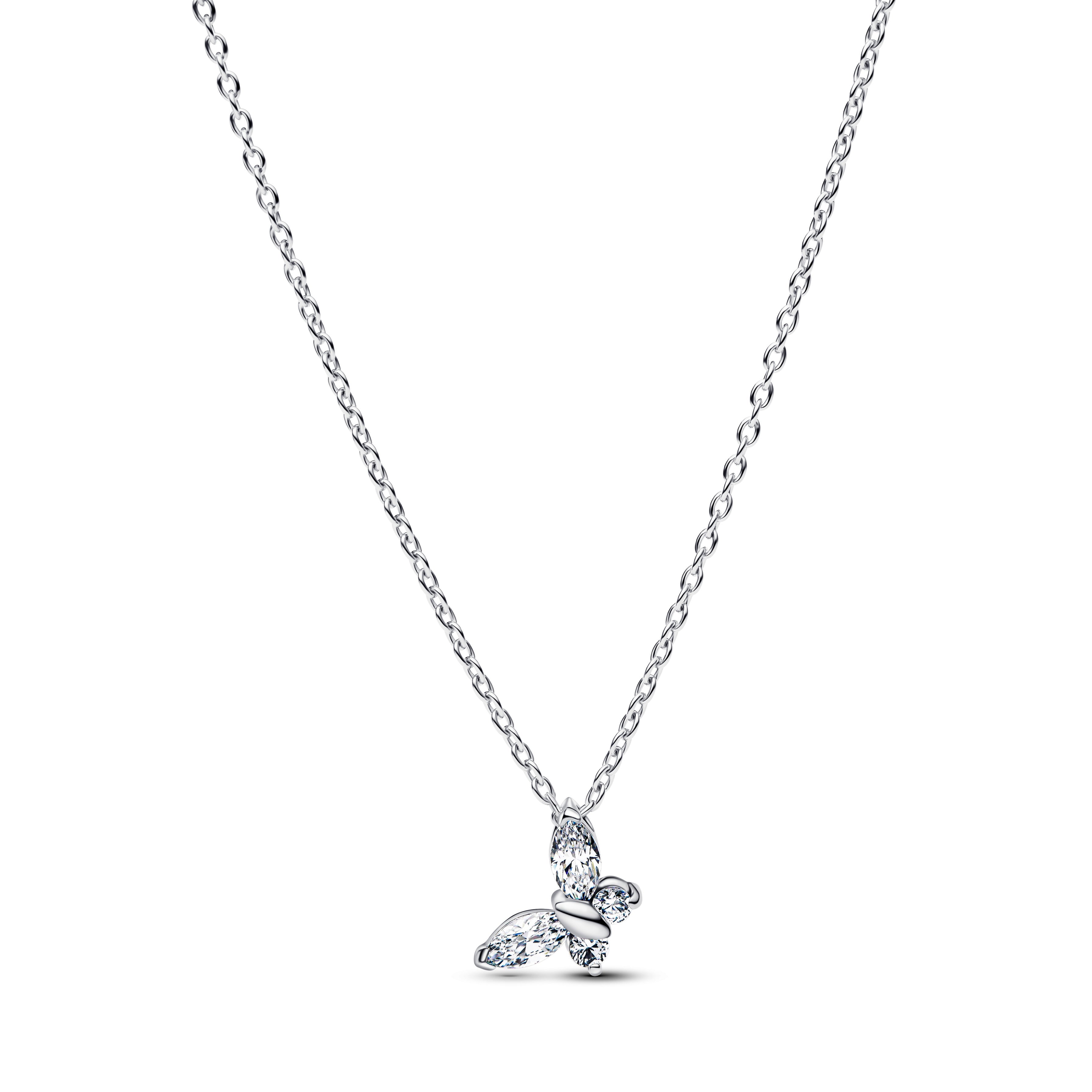 Butterfly Sterling Silver Collier With Clear Cubic Zirconia