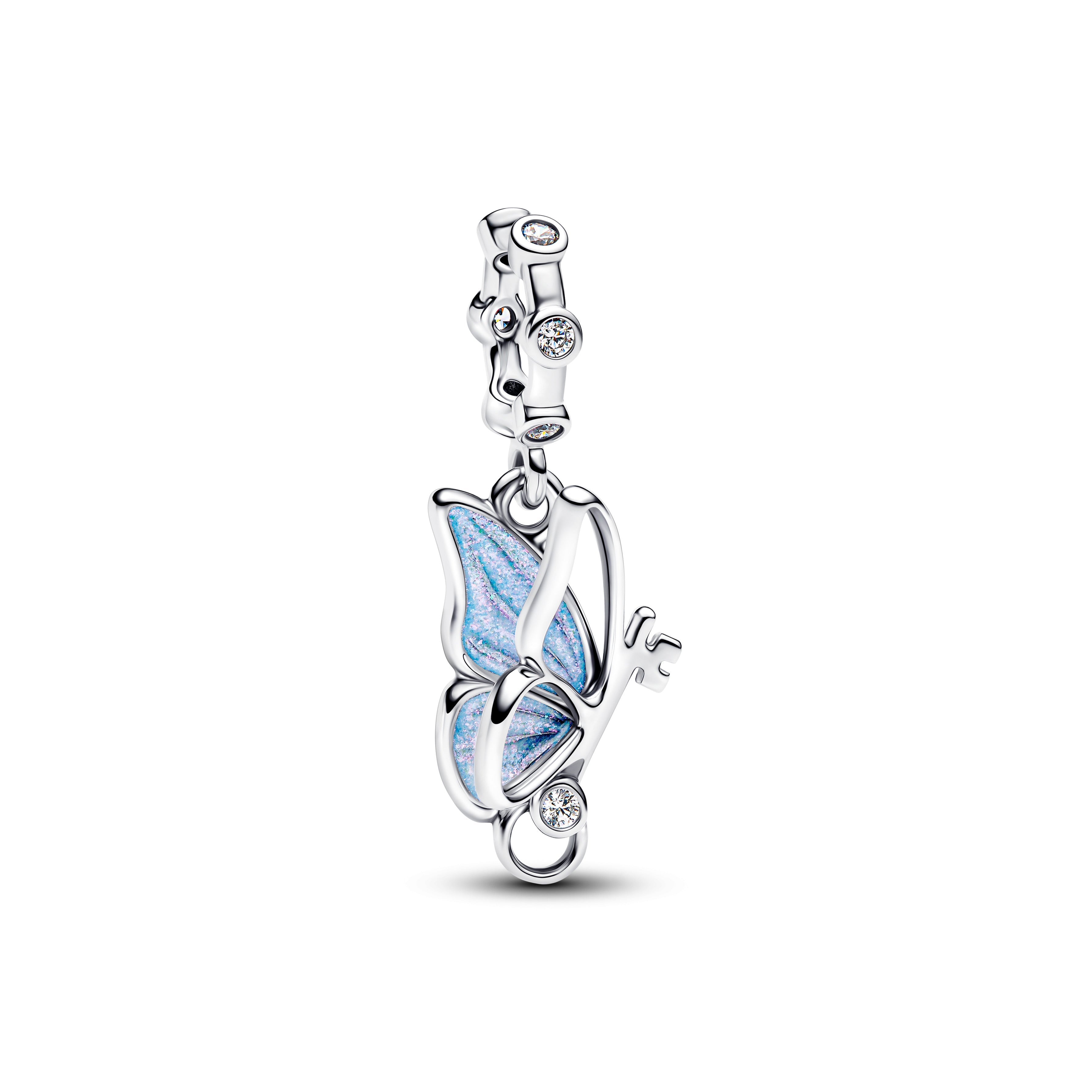 Butterfly Sterling Silver Dangle With Clear Cubic Zirconia And Shimmering Enamel