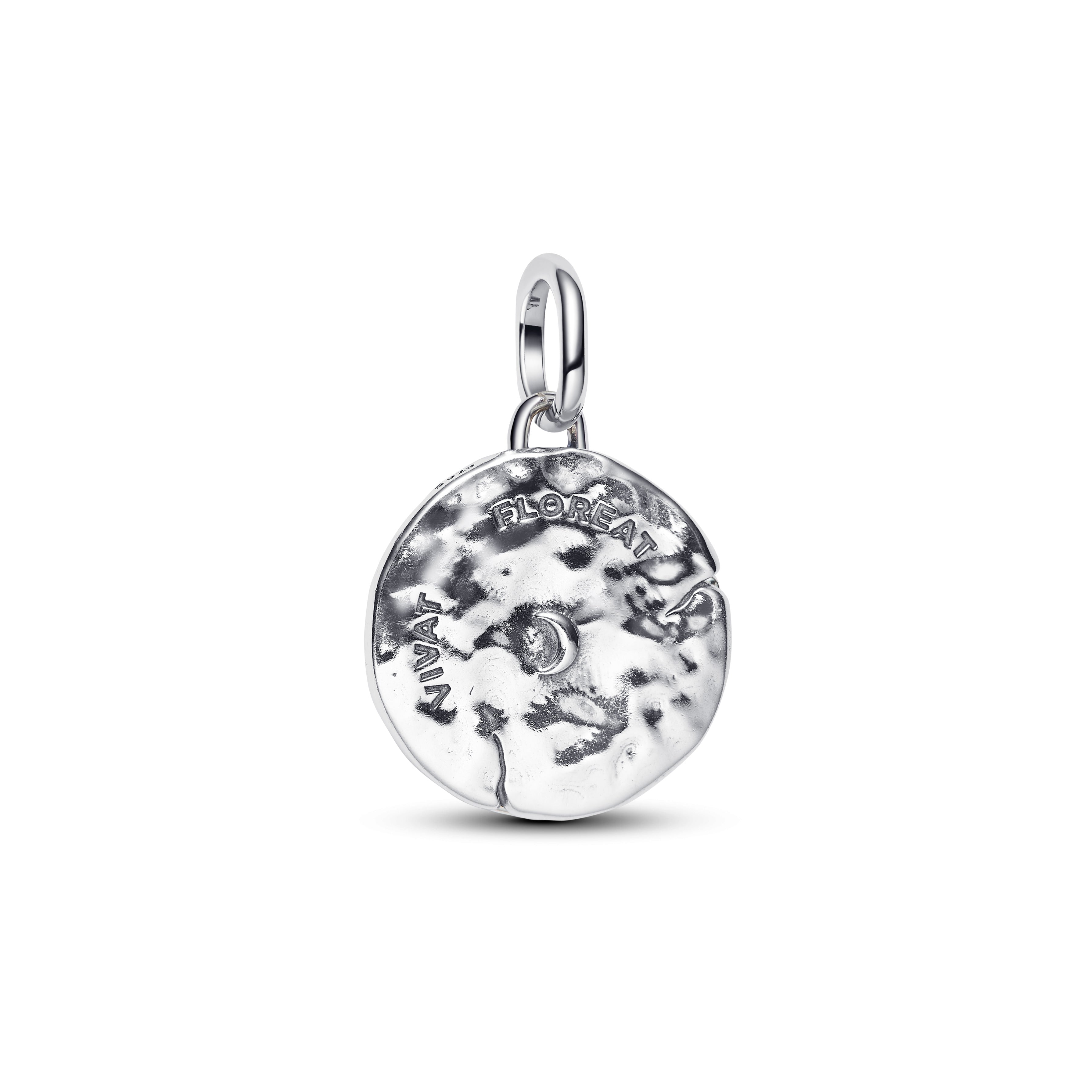Cherry Blossom Sterling Silver Medallion With Clear Cubic Zirconia