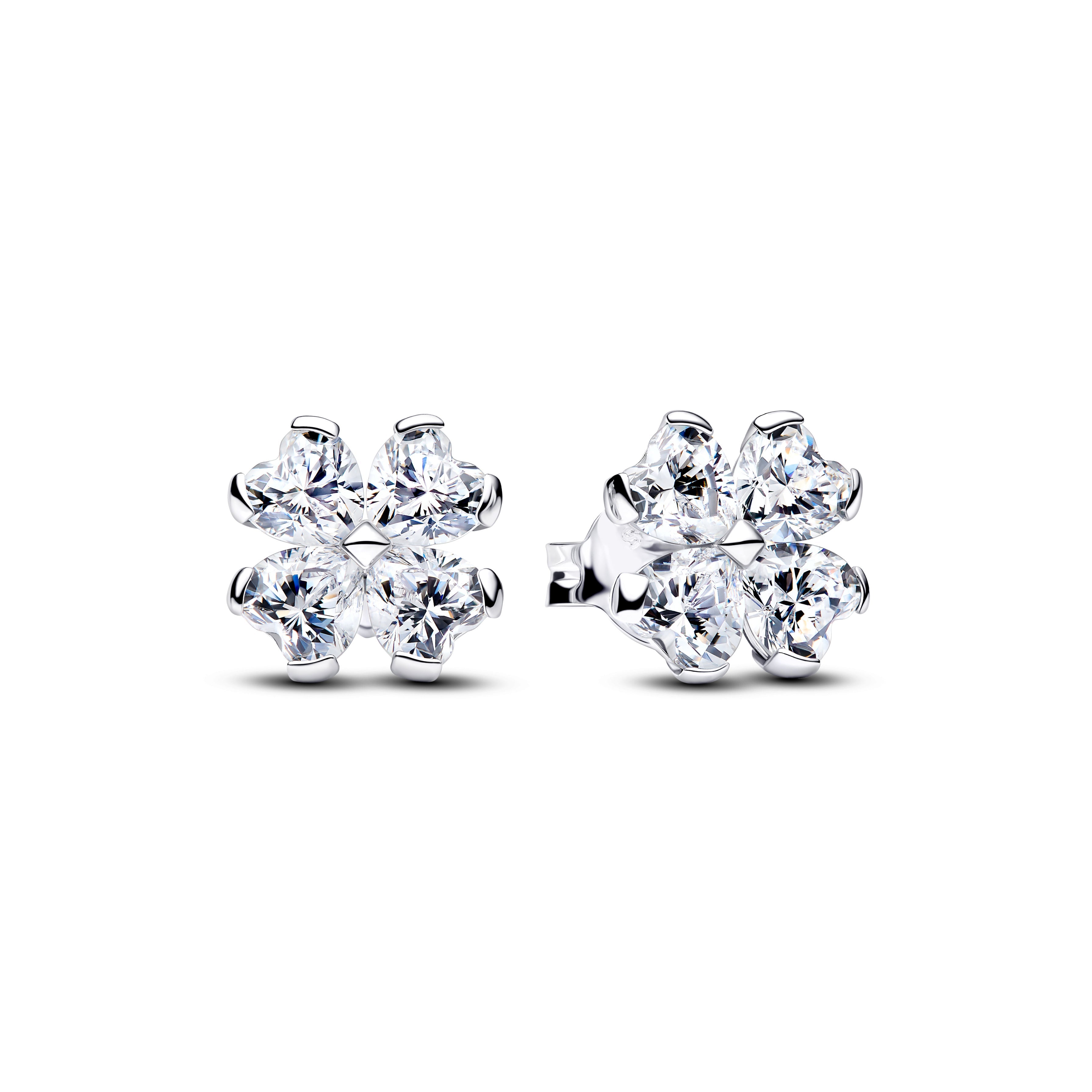 Clover Sterling Silver Stud Earrings With Clear Cubic Zirconia
