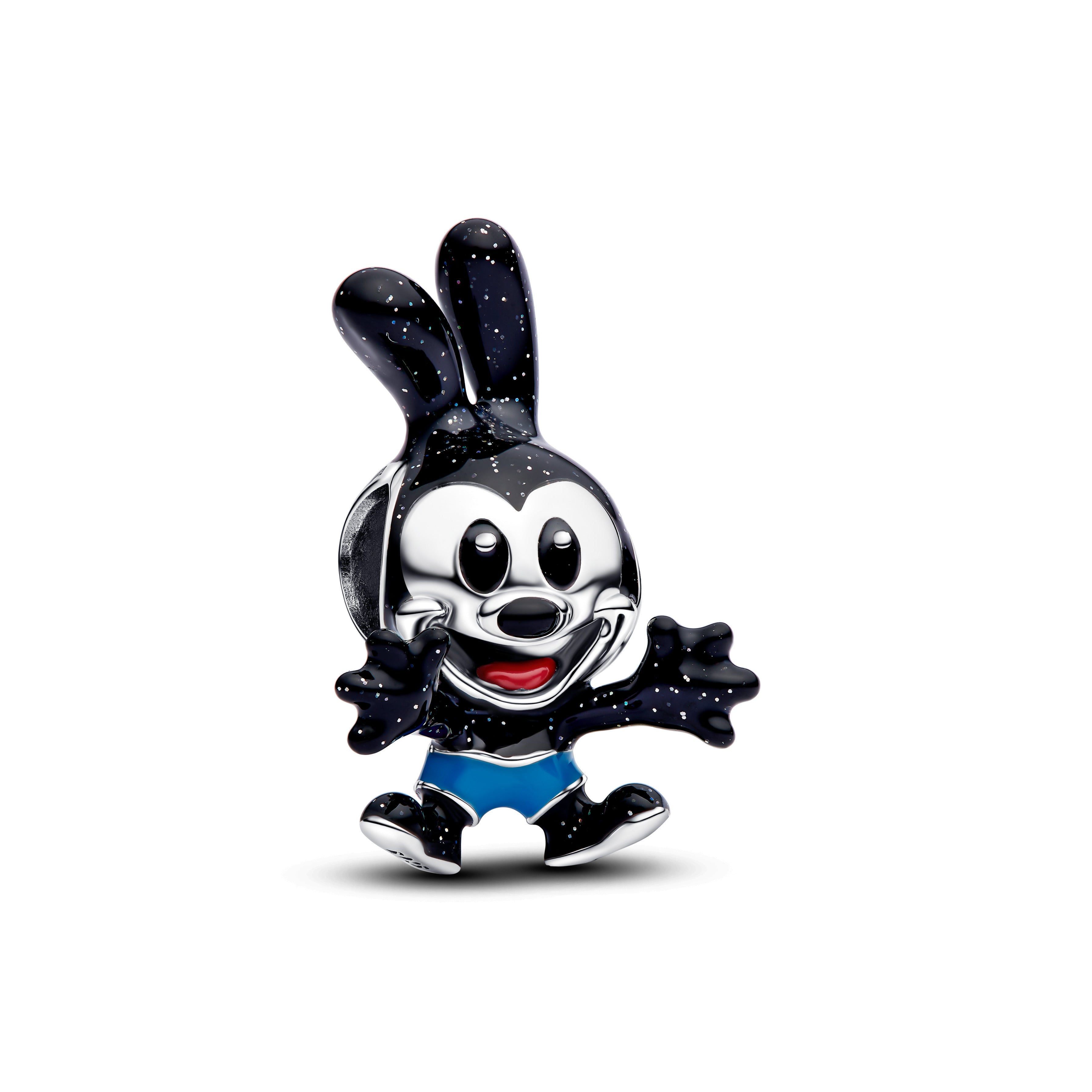 Disney Oswald Sterling Silver Charm With Red, Blue And Glittery Black Enamel
