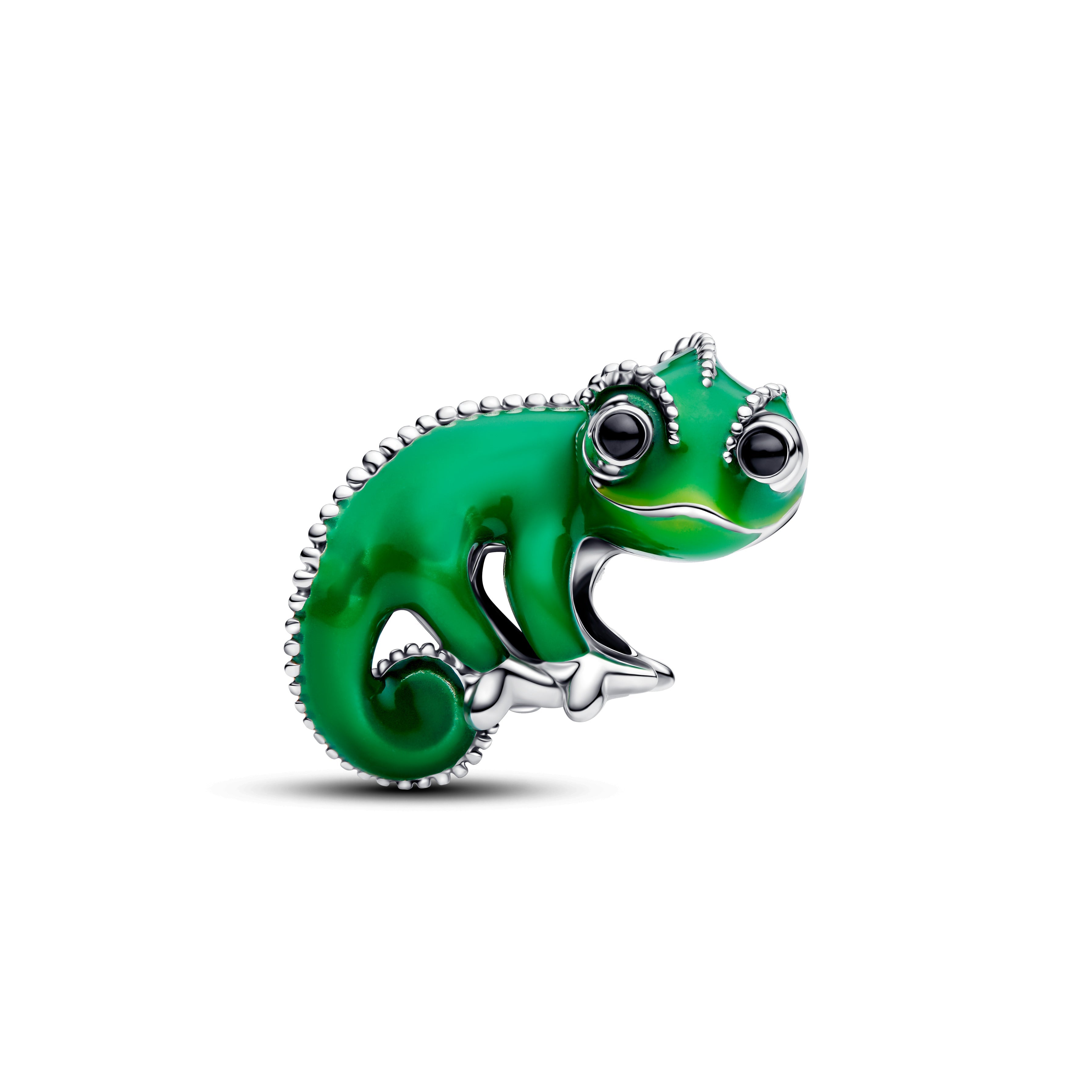 Disney Tangled Pascal Sterling Silver Charm With Black Crystal And Color-Changing Green Enamel