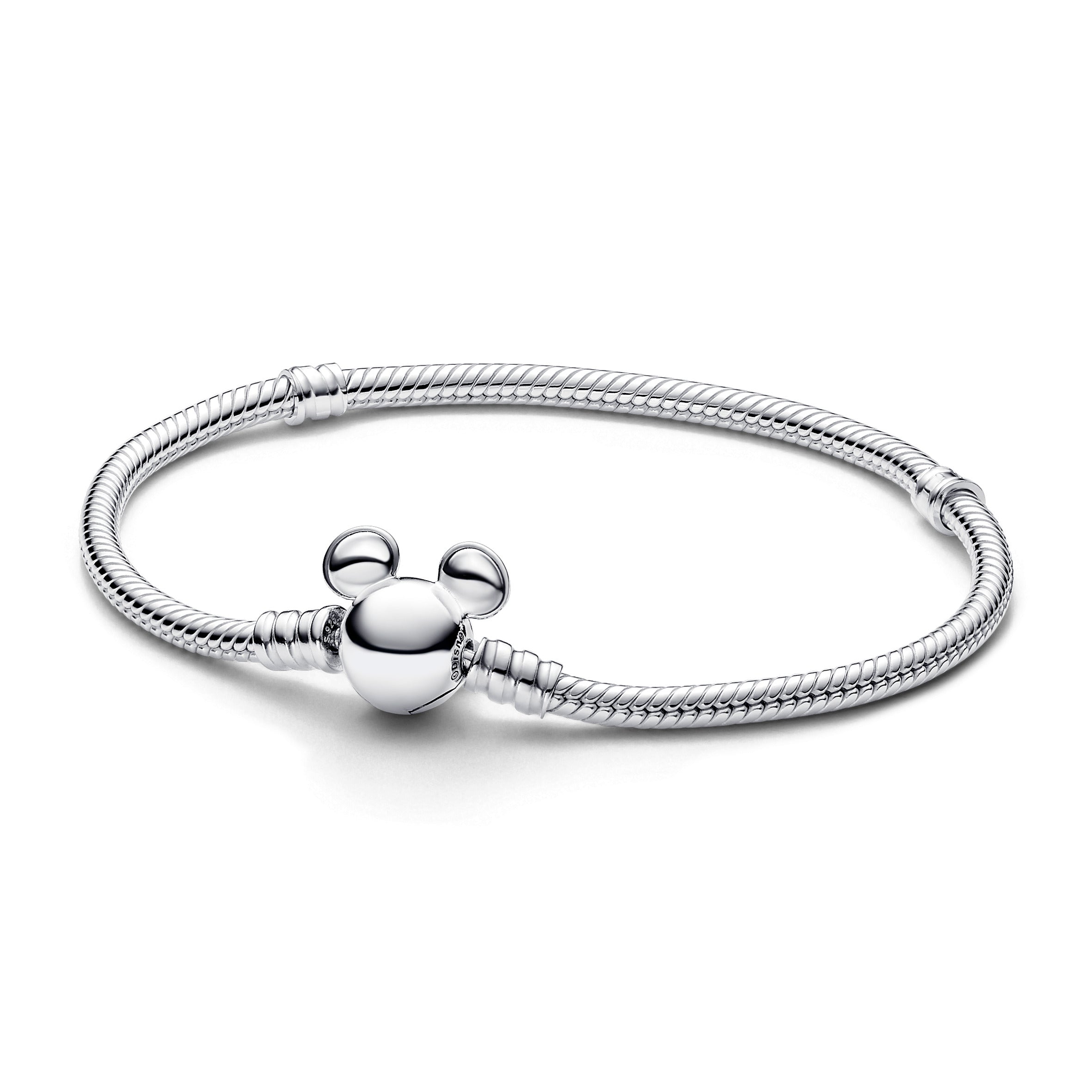 Disney Snake Chain Sterling Silver Bracelet With Mickey Mouse Clasp
