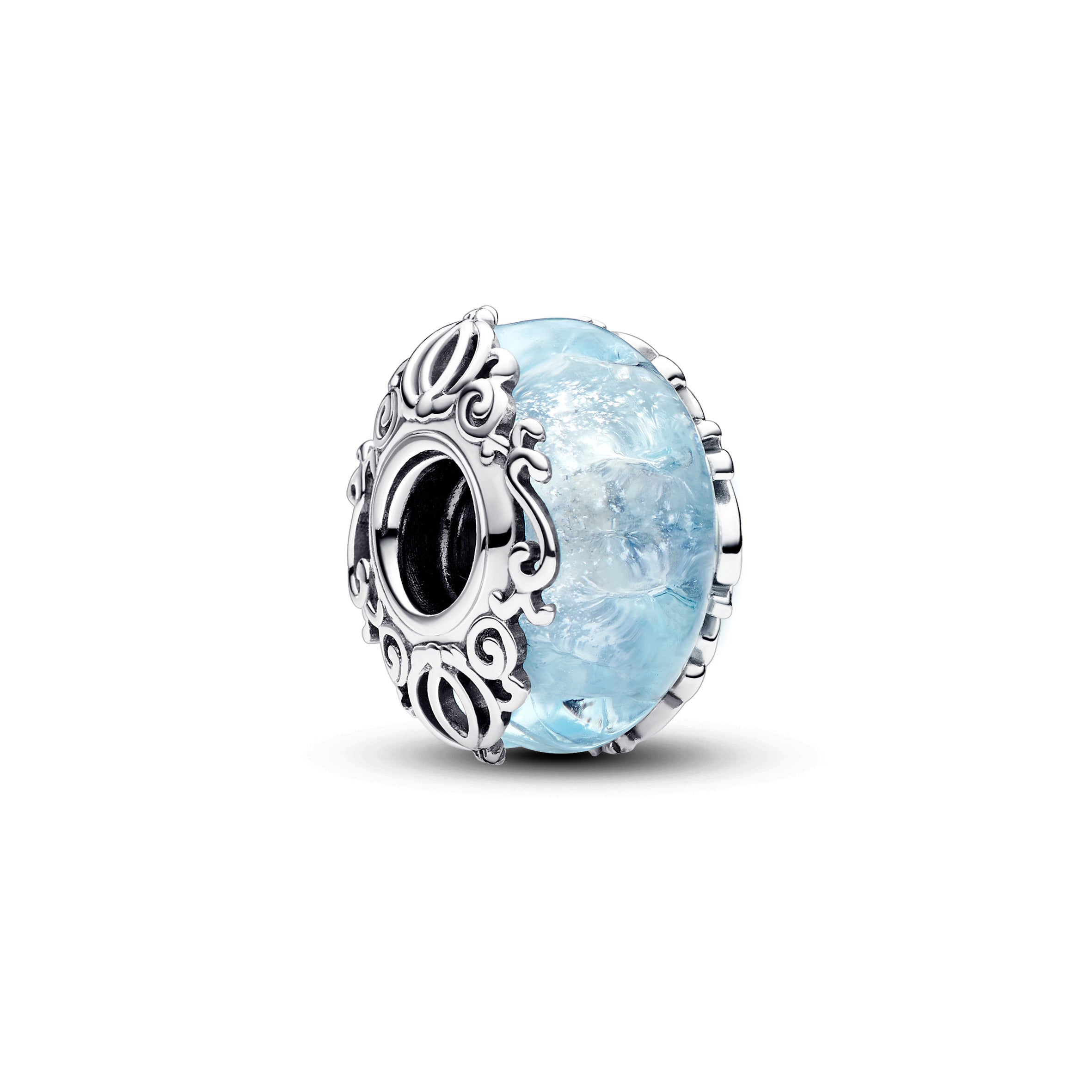 Disney Sterling Silver Charm With Light Blue Murano Glass And Silver Foil