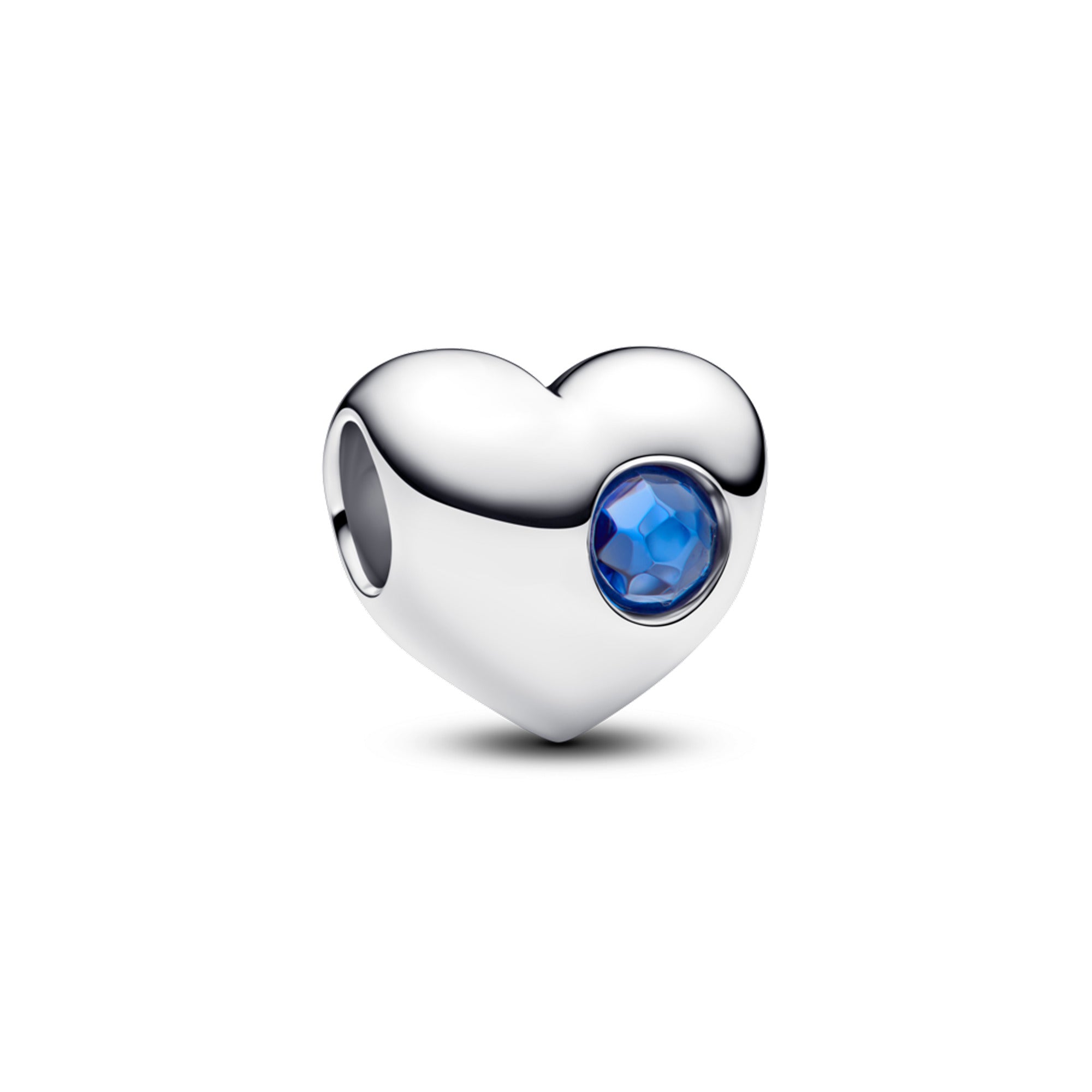 Engravable Heart Sterling Silver Charm With Princess Blue Crystal