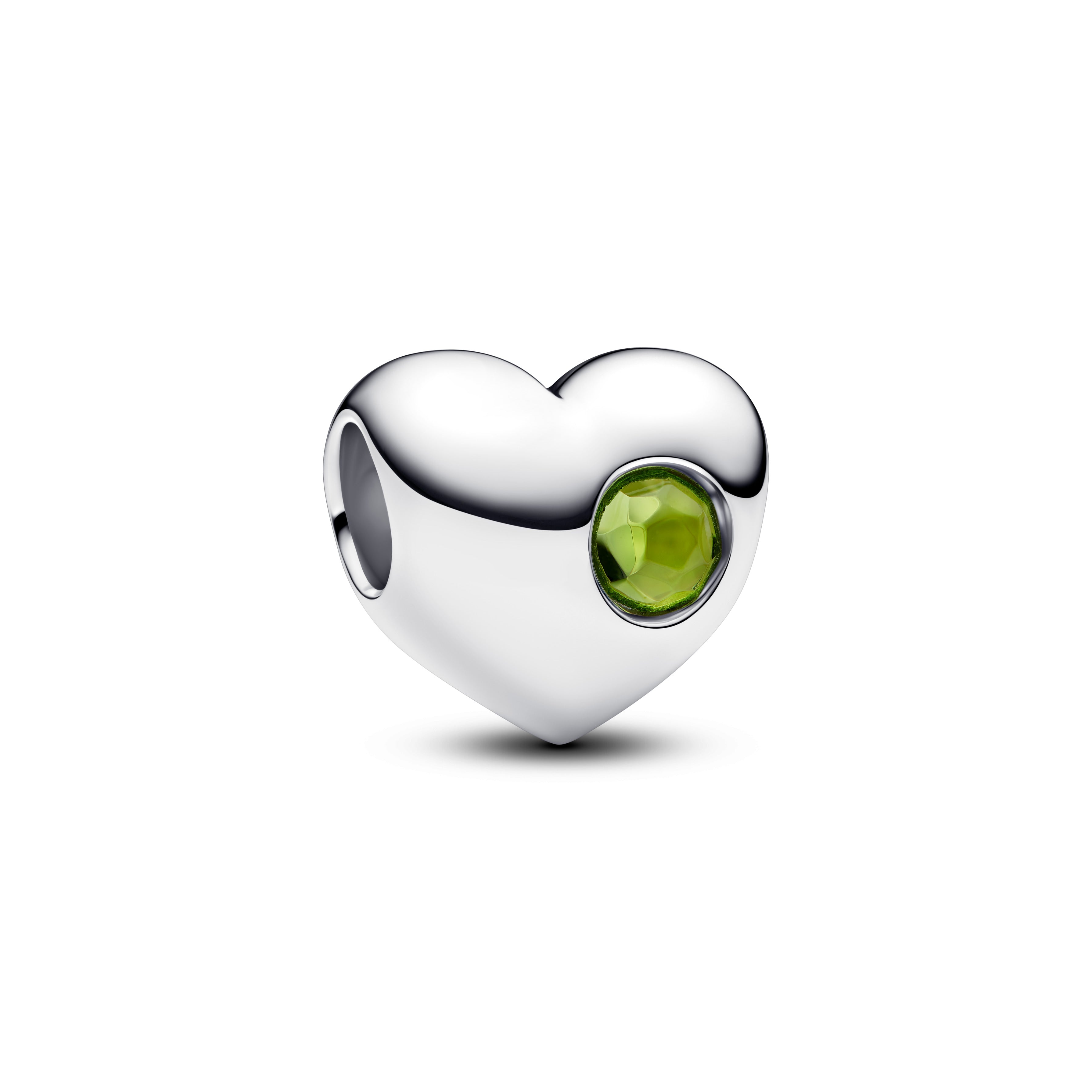 Engravable Heart Sterling Silver Charm With Spring Green Crystal