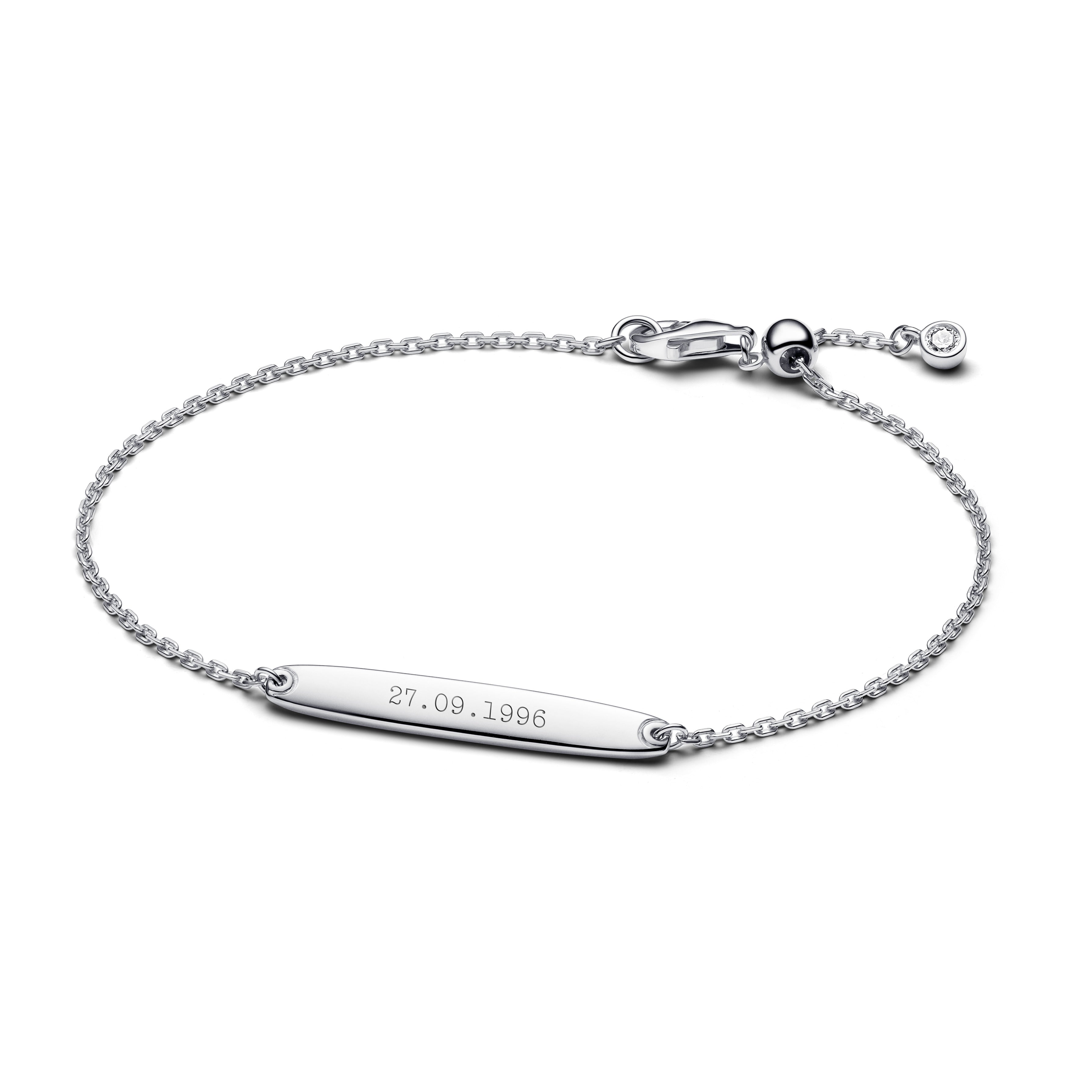 Engravable Sterling Silver Bar Bracelet With Clear Cubic Zirconia