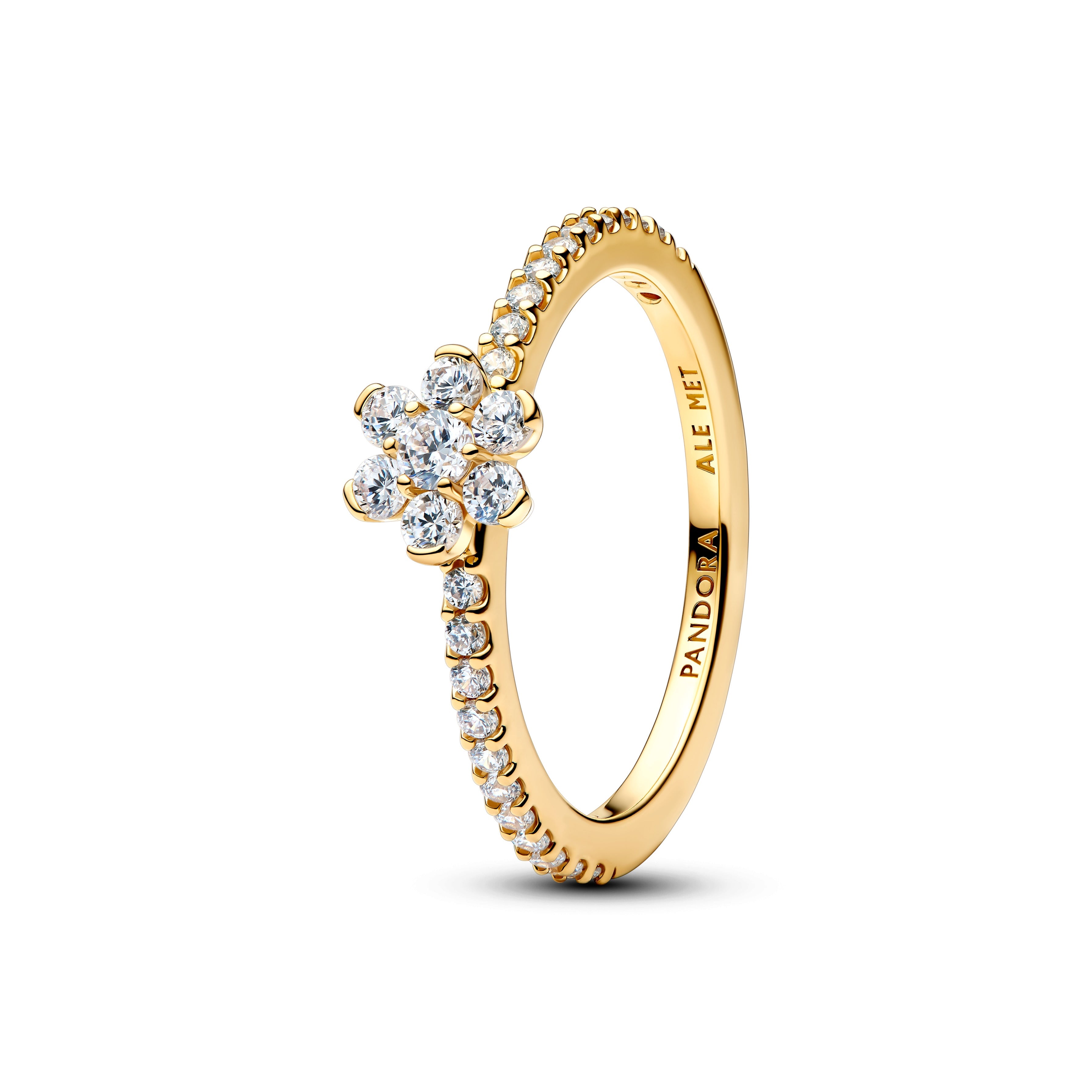 Flower 14K Gold-Plated Ring With Clear Cubic Zirconia