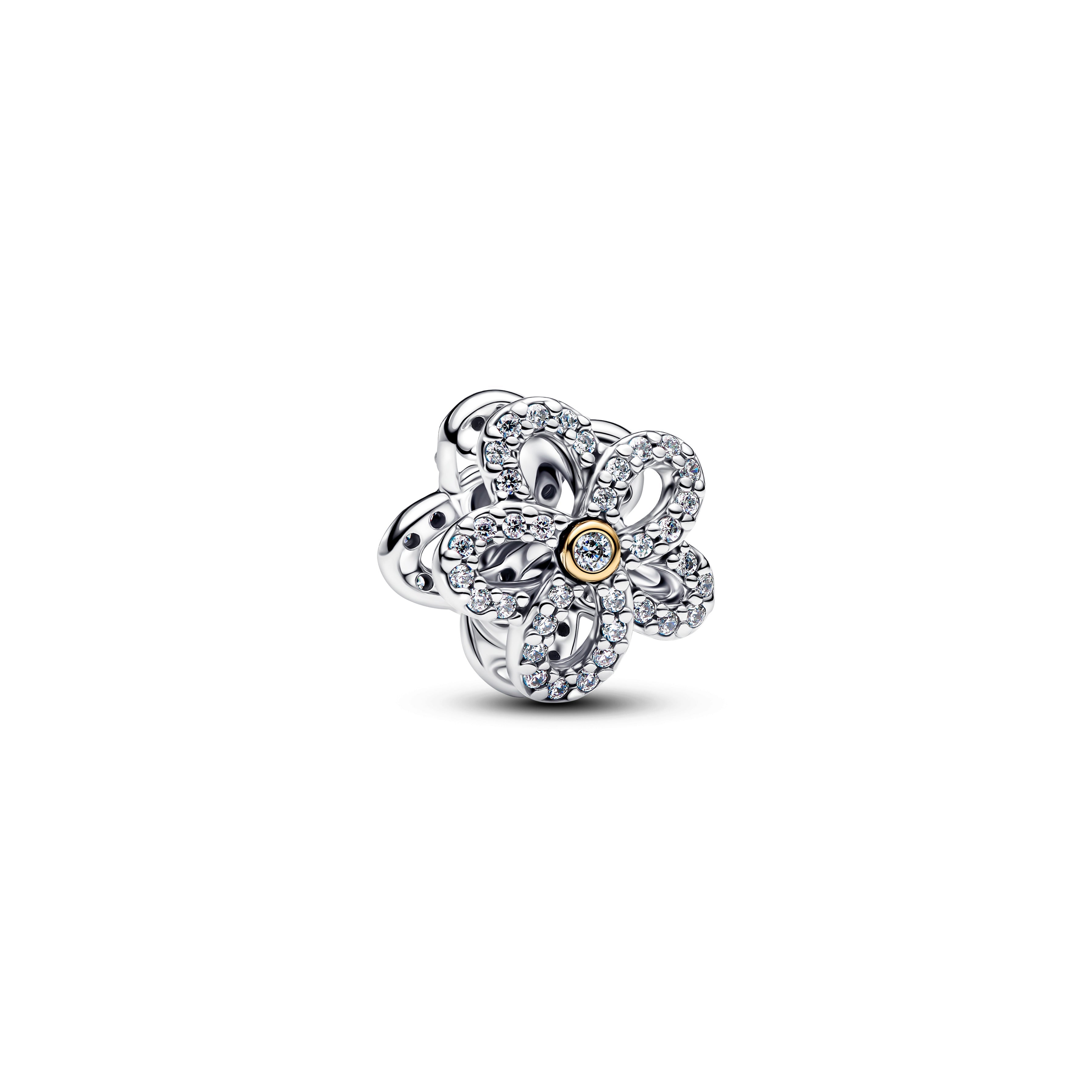 Flower Sterling Silver And 14K Gold-Plated Charm With Clear Cubic Zirconia
