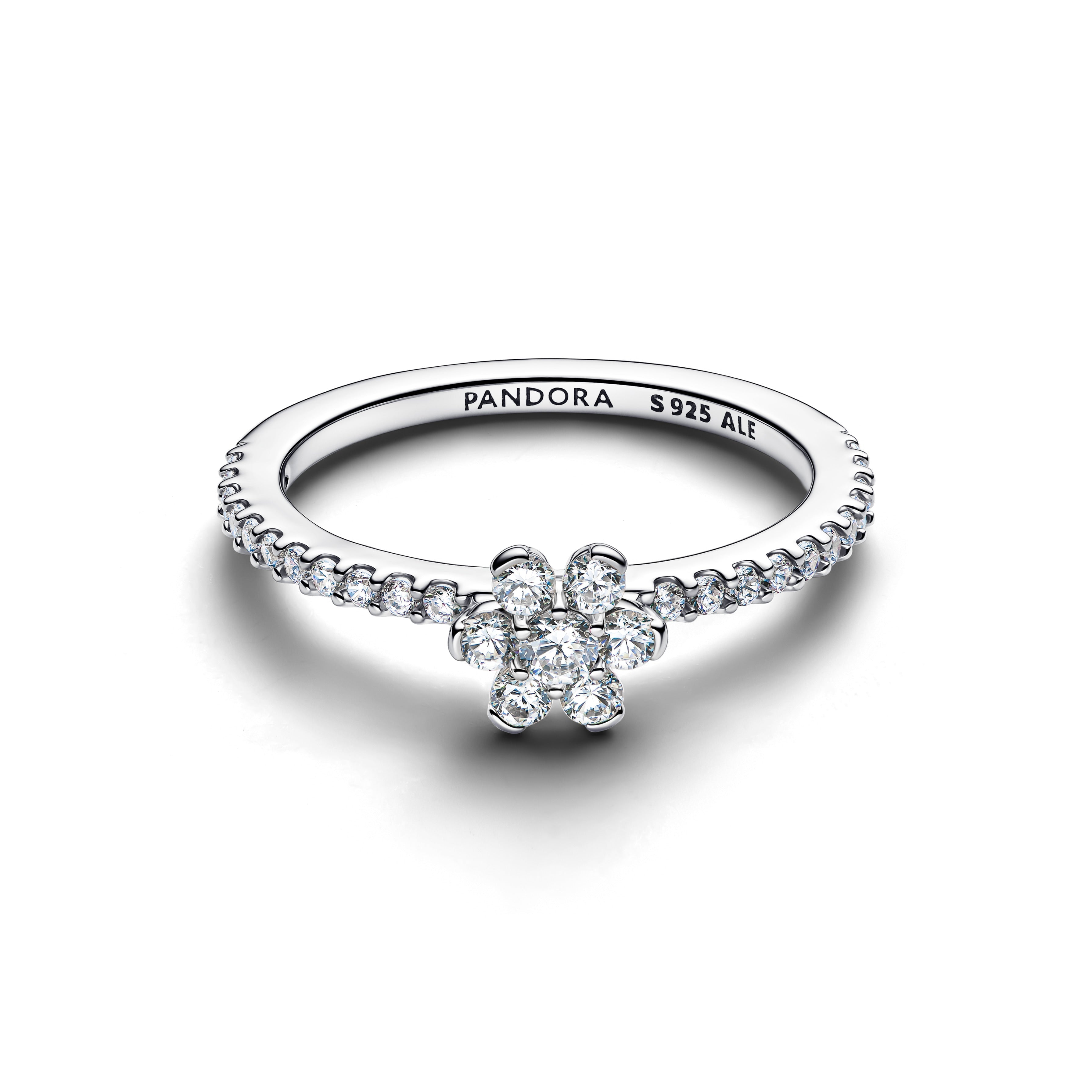 Flower Sterling Silver Ring With Clear Cubic Zirconia