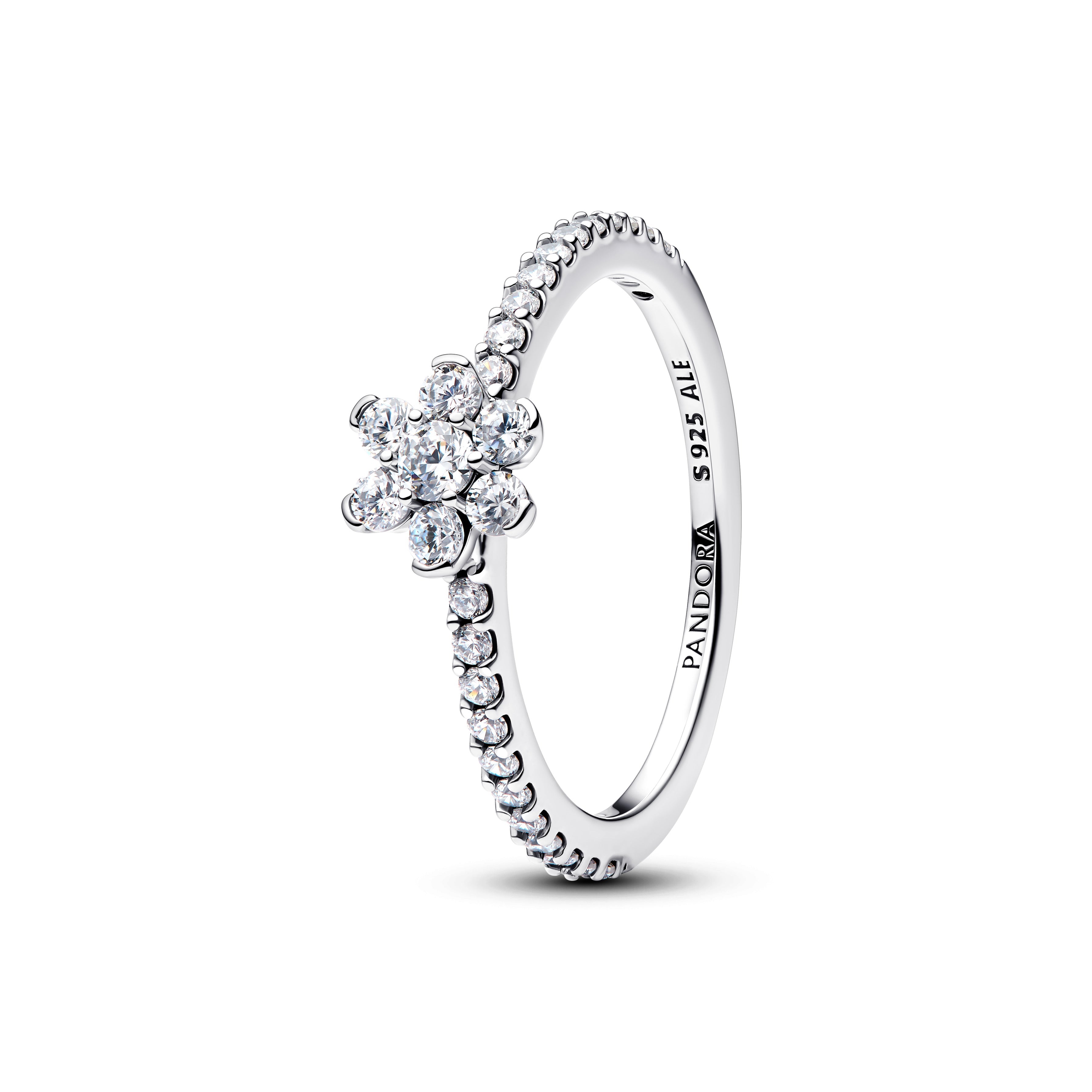 Flower Sterling Silver Ring With Clear Cubic Zirconia
