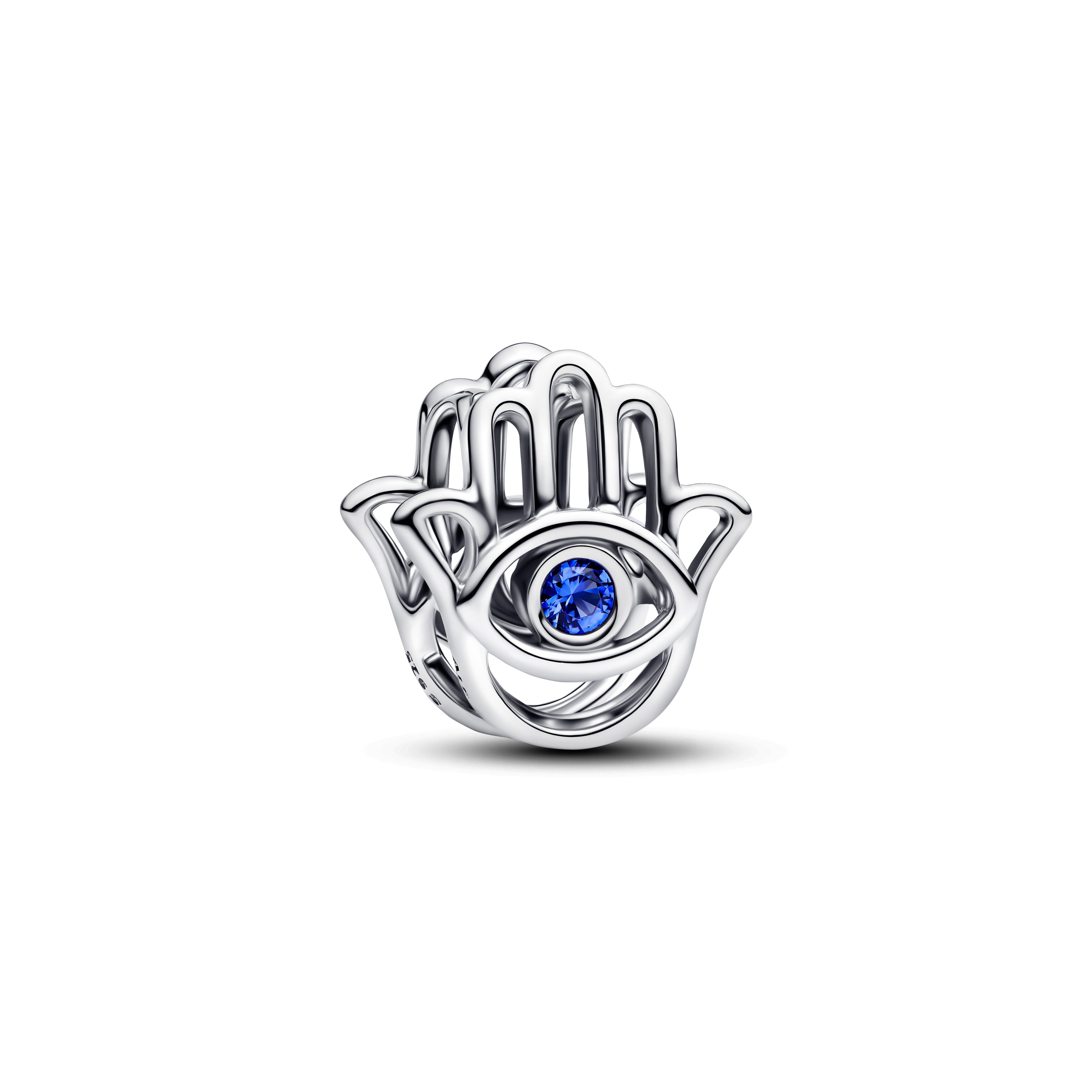 Hamsa Hand Sterling Silver Charm With Stellar Blue Crystal