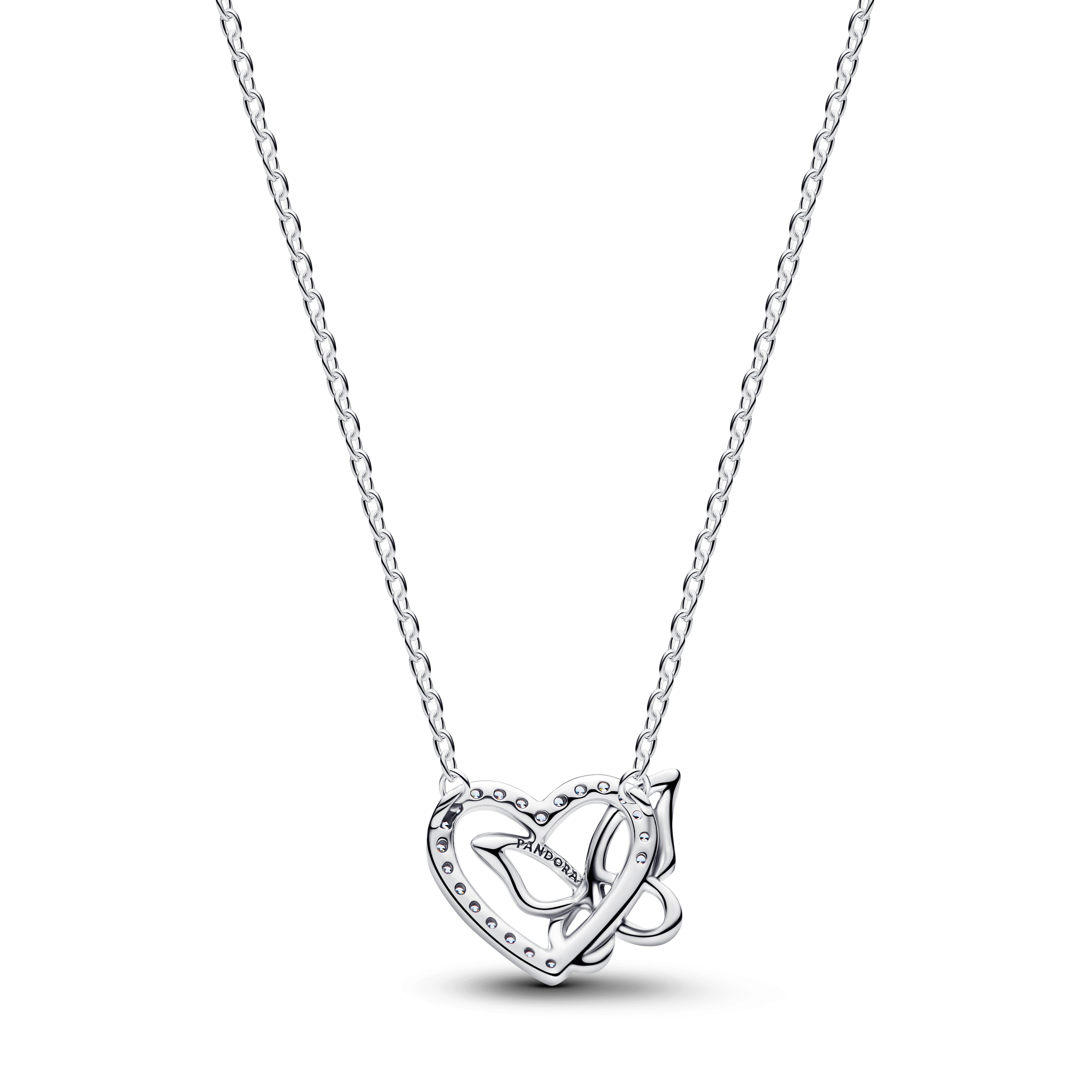 Heart And Butterfly Sterling Silver Collier With Clear Cubic Zirconia