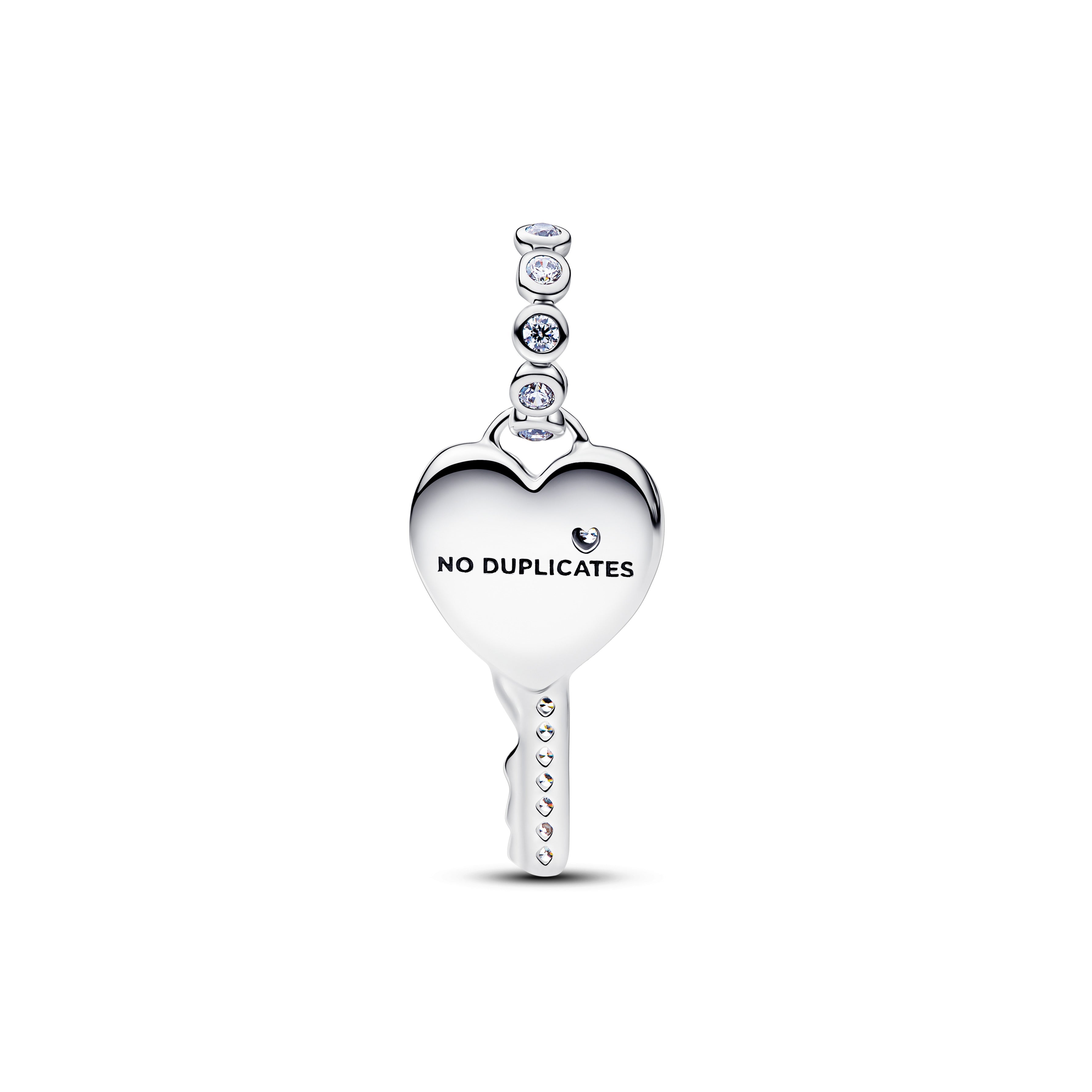 Heart Key Sterling Silver Dangle With Clear Cubic Zirconia And Lab-Created Pink Opal