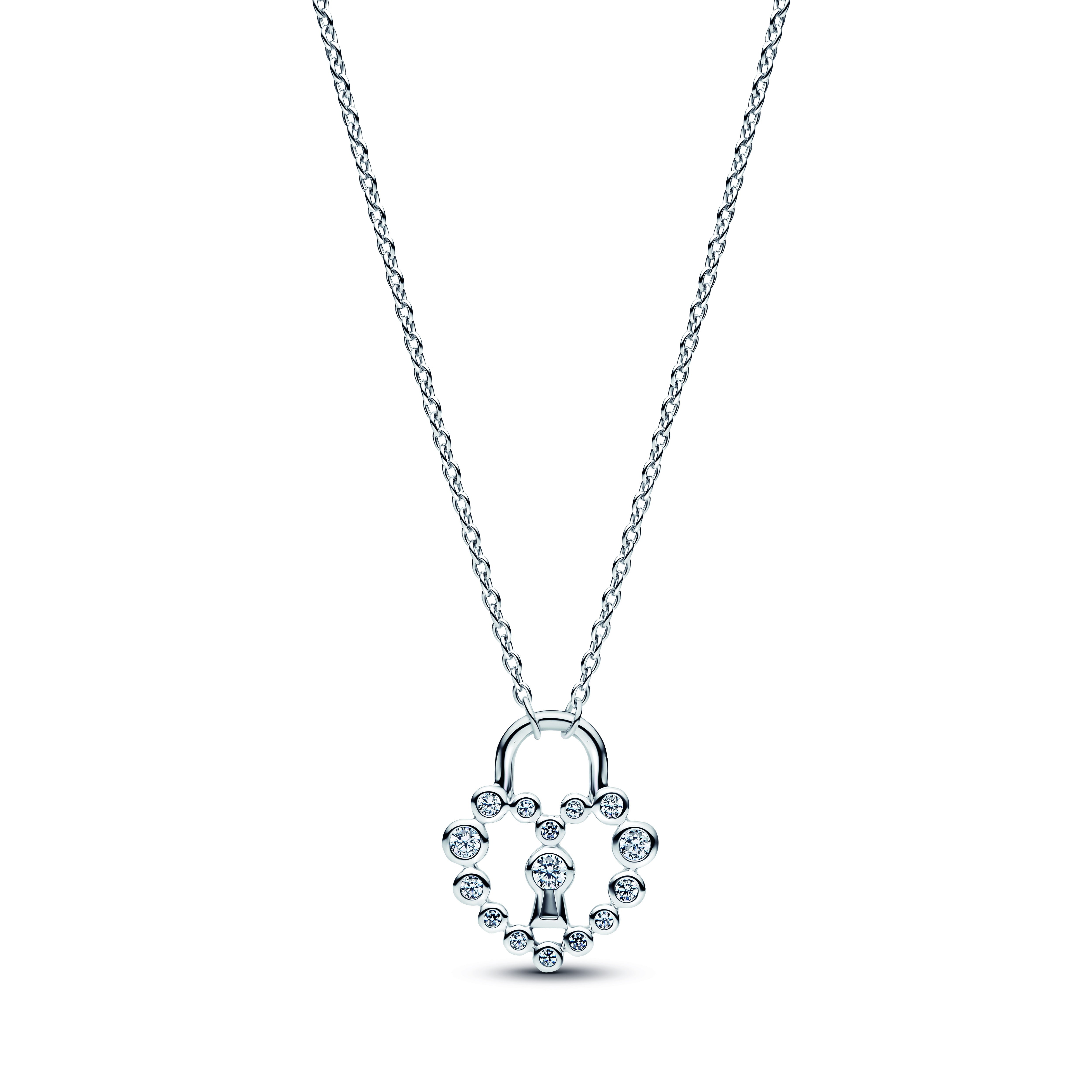 Heart Padlock Sterling Silver Pendant Necklace With Clear Cubic Zirconia