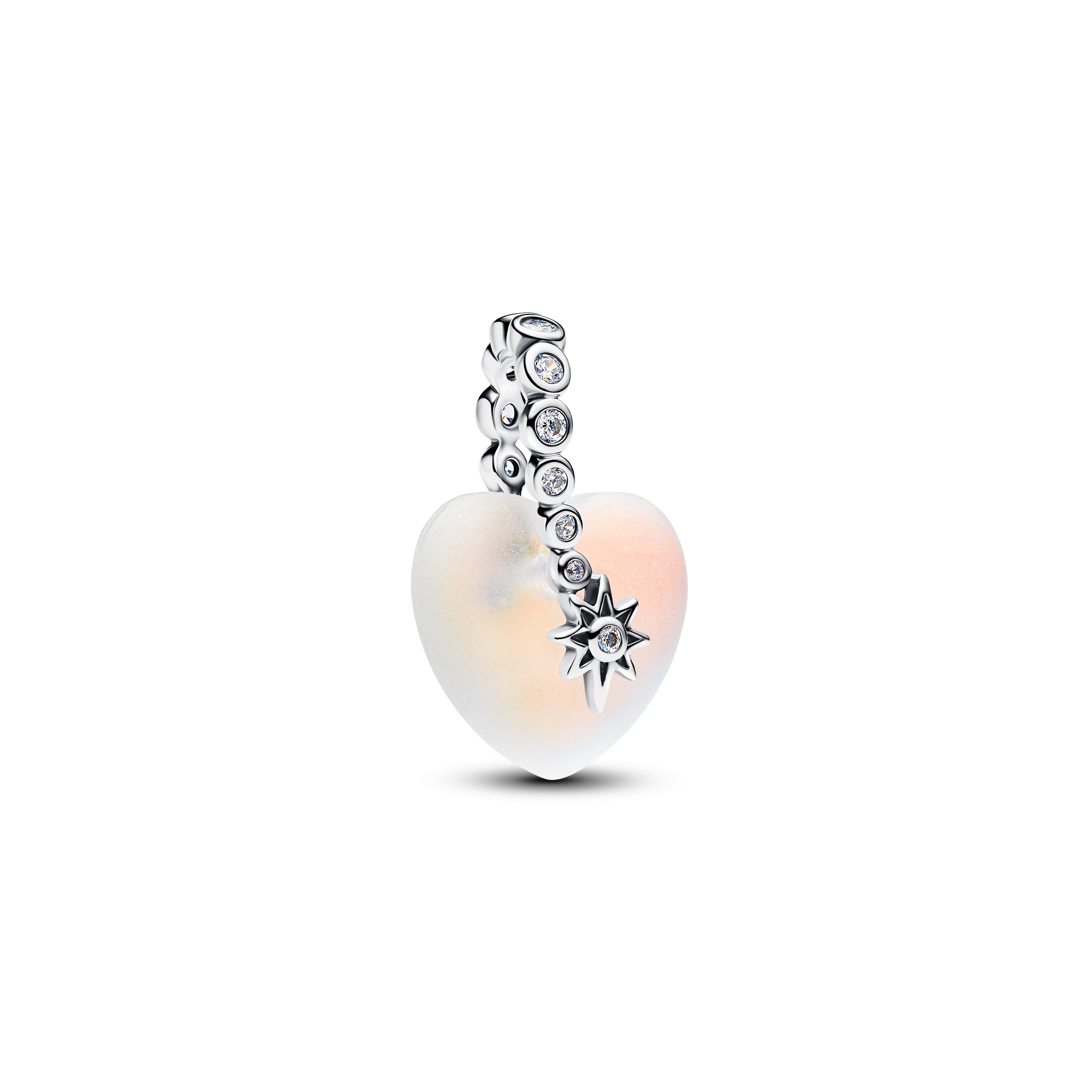 Heart Sterling Silver Dangle With Clear Cubic Zirconia And Frosted Glass