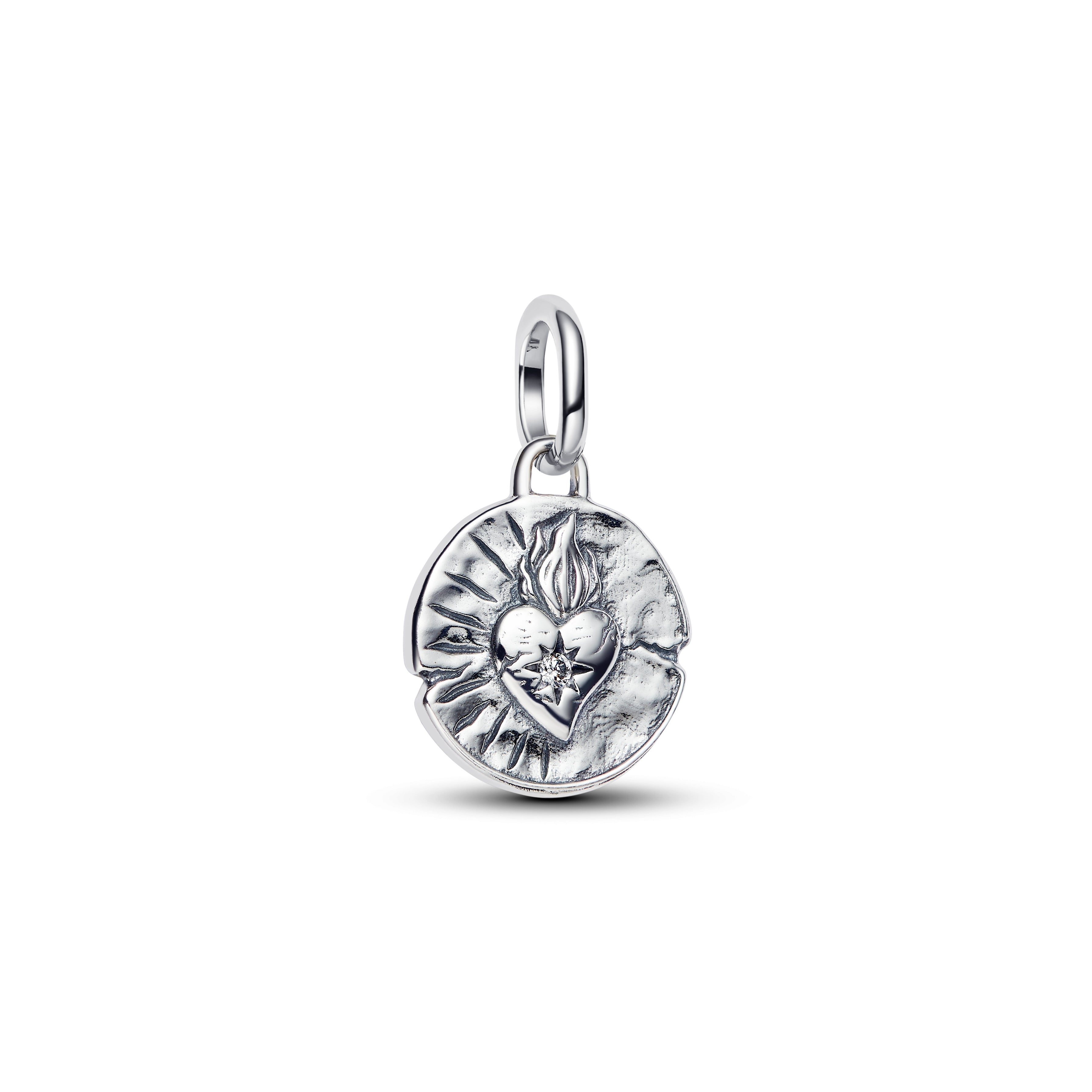 Heart Sterling Silver Medallion With Clear Cubic Zirconia