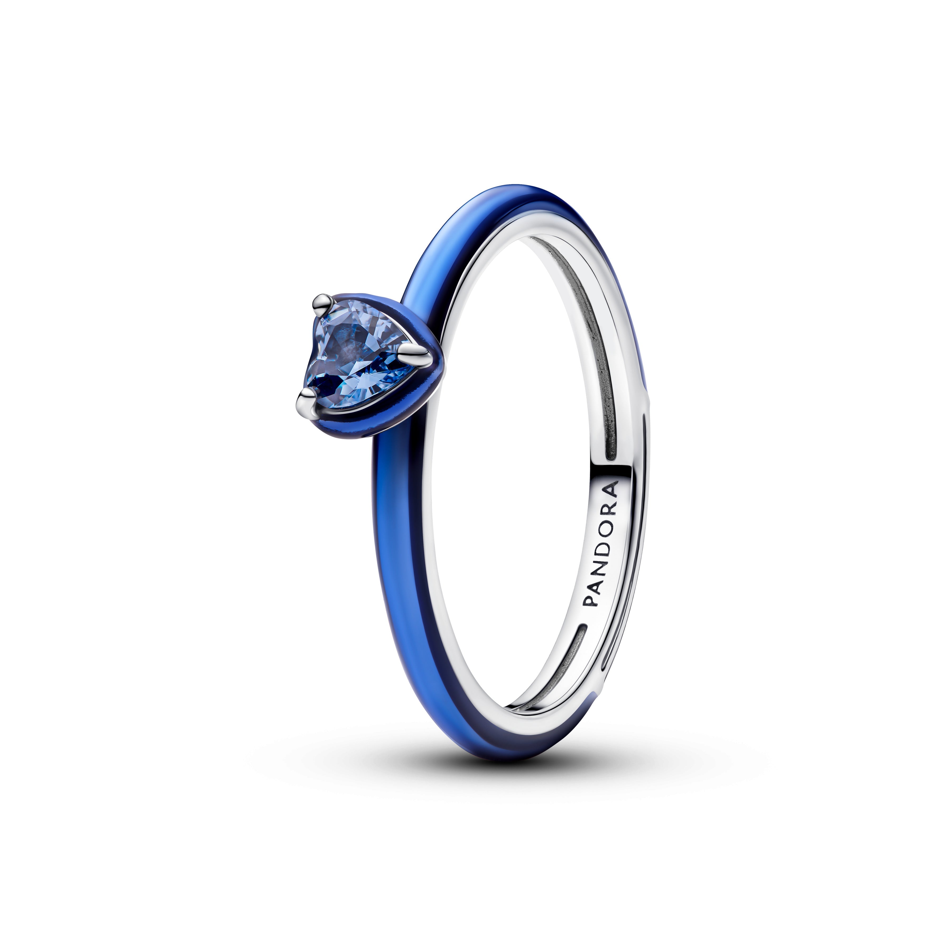 Heart Sterling Silver Ring With Blue Crystal And Blue Enamel