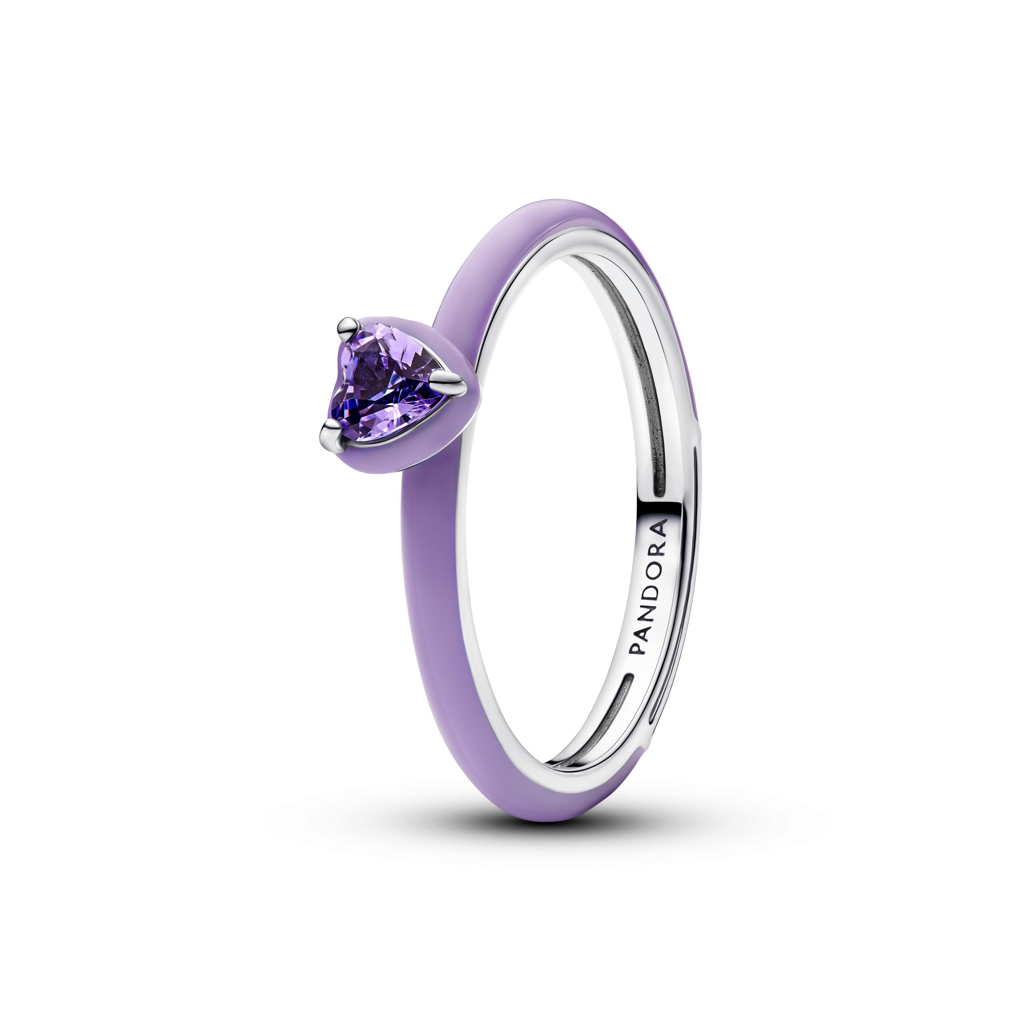 Heart Sterling Silver Ring With Royal Purple Crystal And Purple Enamel