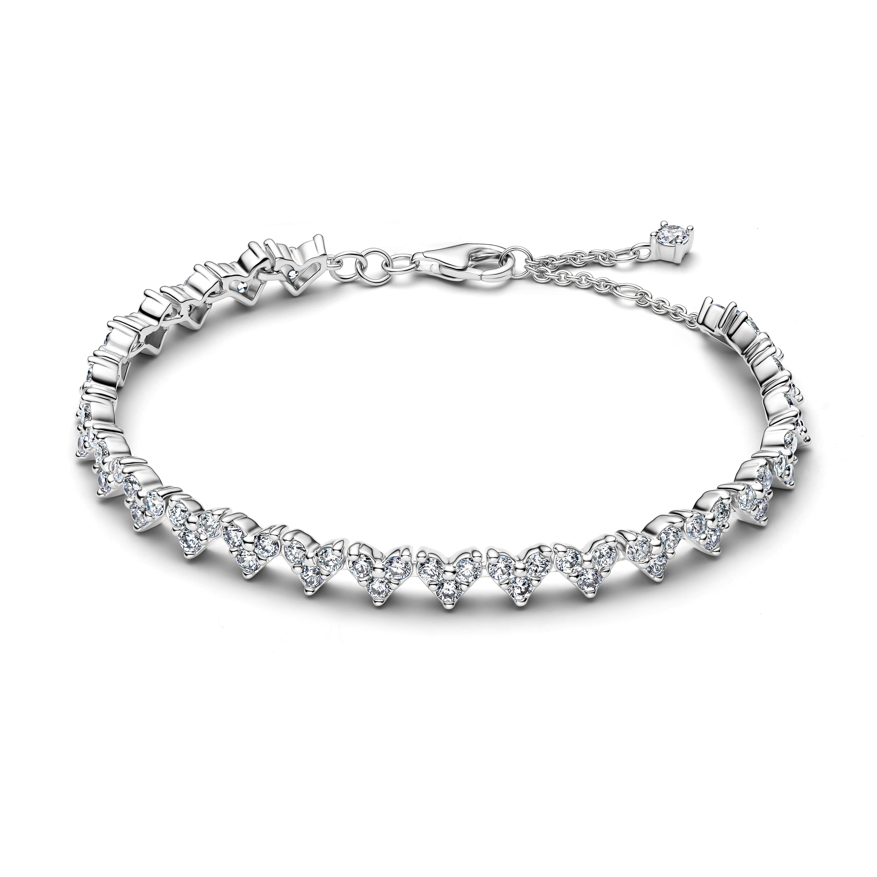 Heart Sterling Silver Tennis Bracelet With Clear Cubic Zirconia