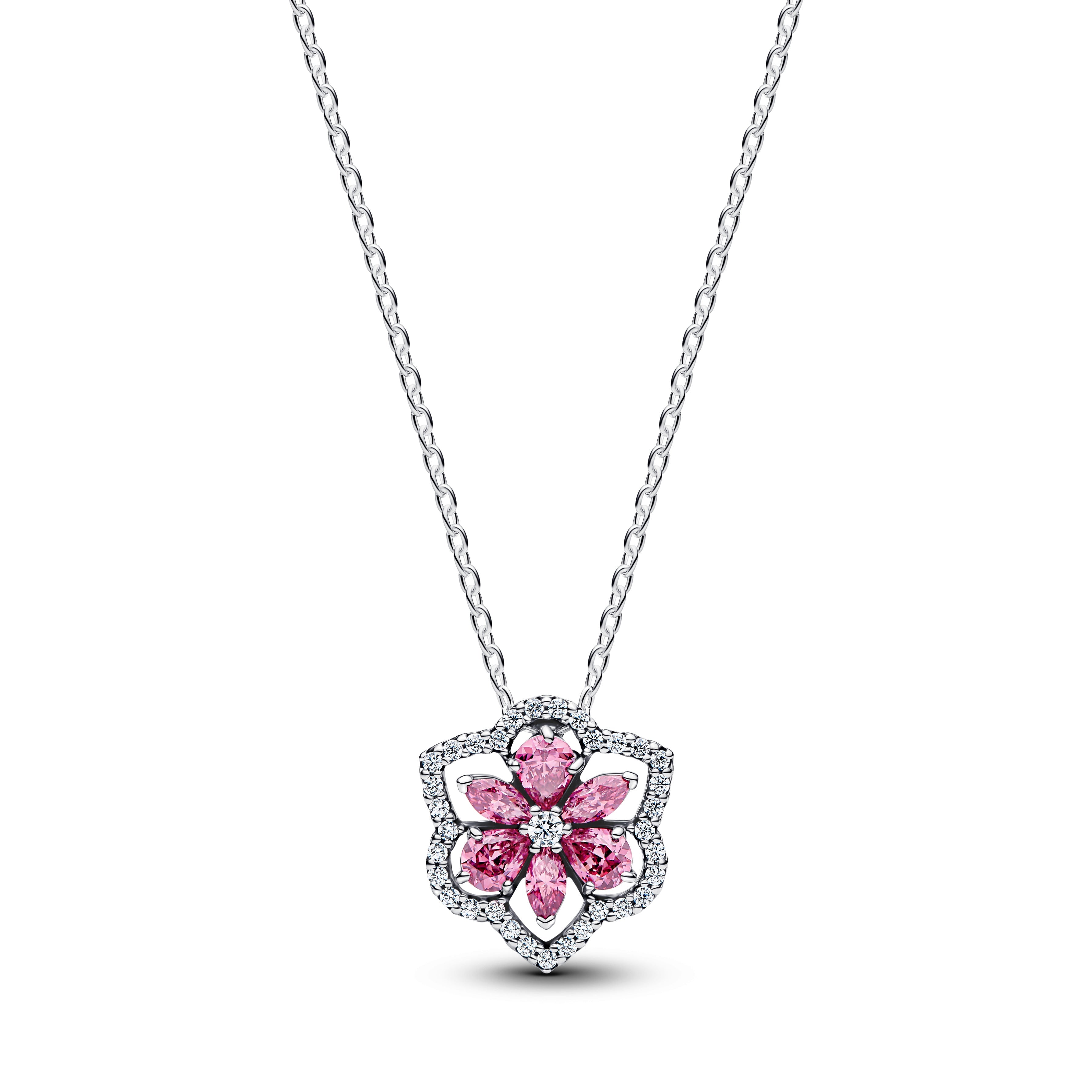 Herbarium Cluster Sterling Silver Collier With Fancy Pink And Clear Cubic Zirconia