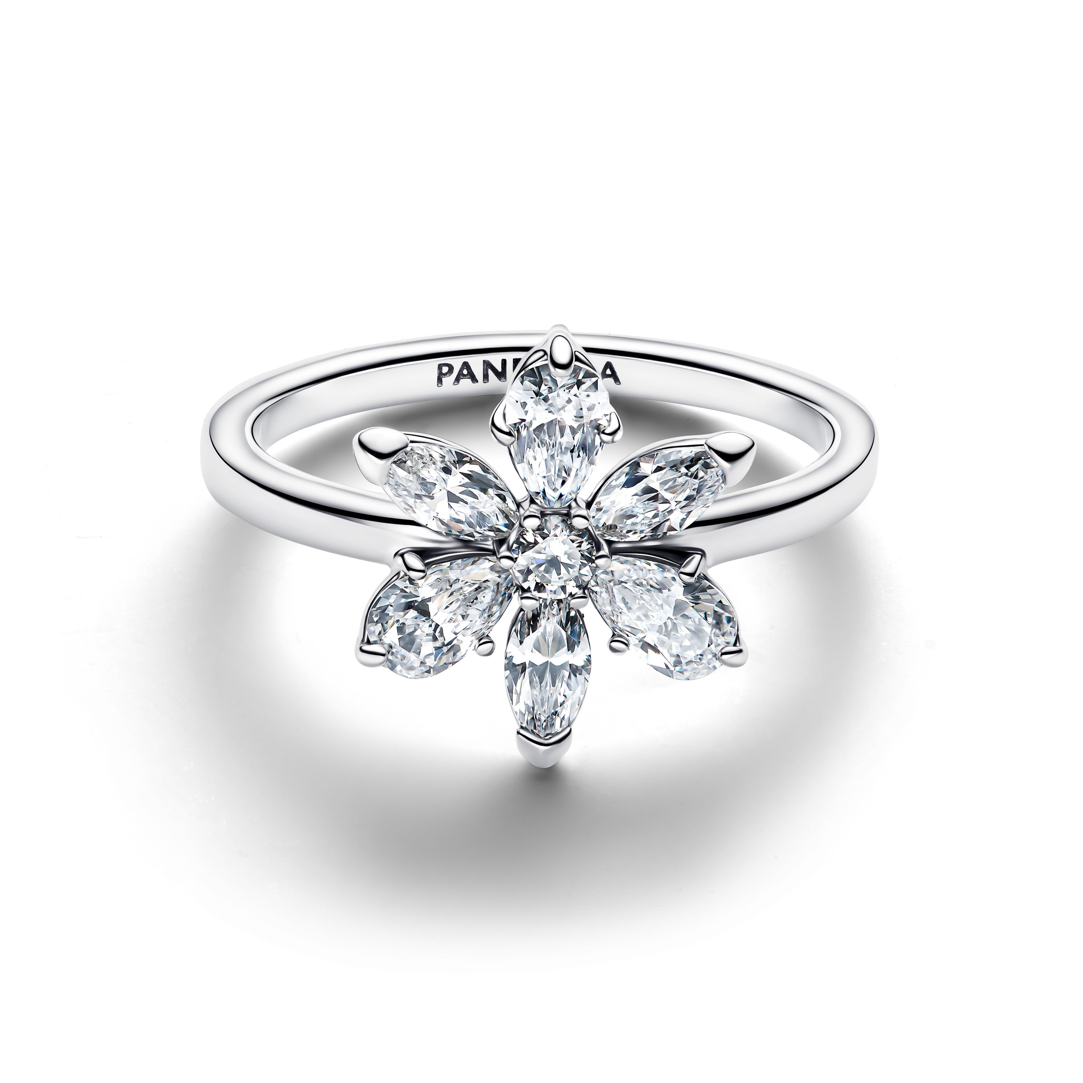 Herbarium Cluster Sterling Silver Ring With Clear Cubic Zirconia