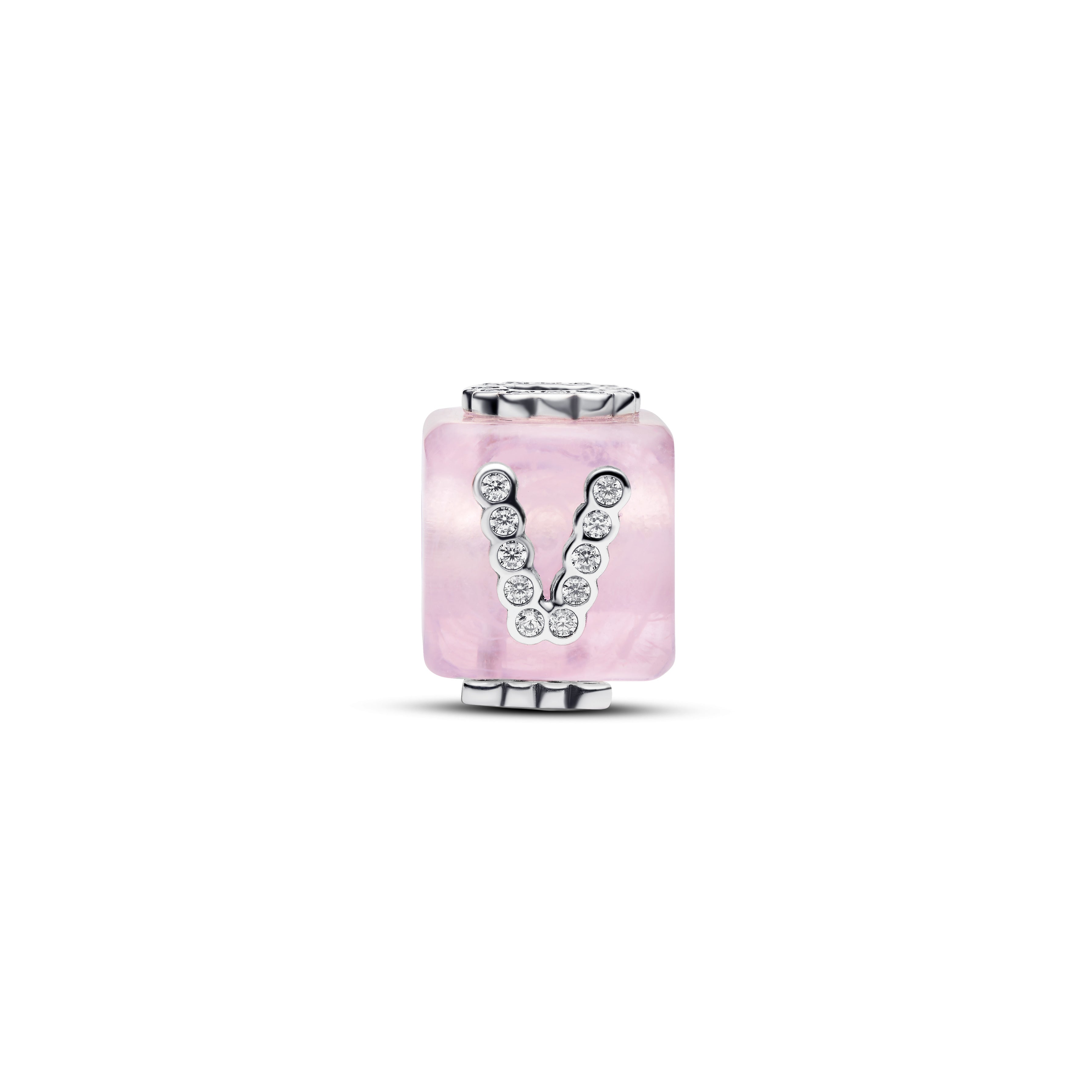 Love Cube Sterling Silver Charm With Pink Murano Glas And Clear Cubic Zirconia