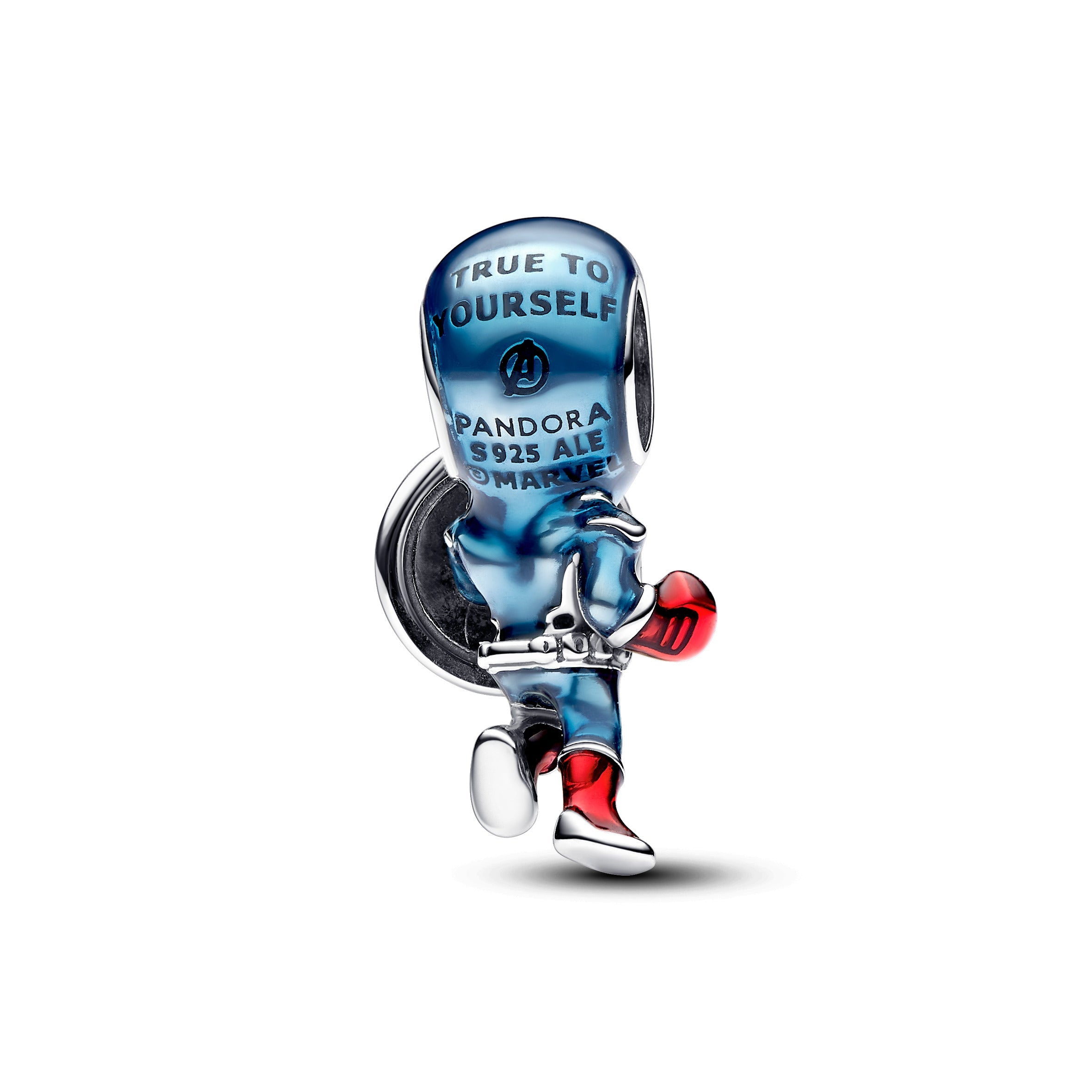 Marvel Captain America Sterling Silver Charm With Clear And Red Cubic Zirconia, Red And Blue Enamel
