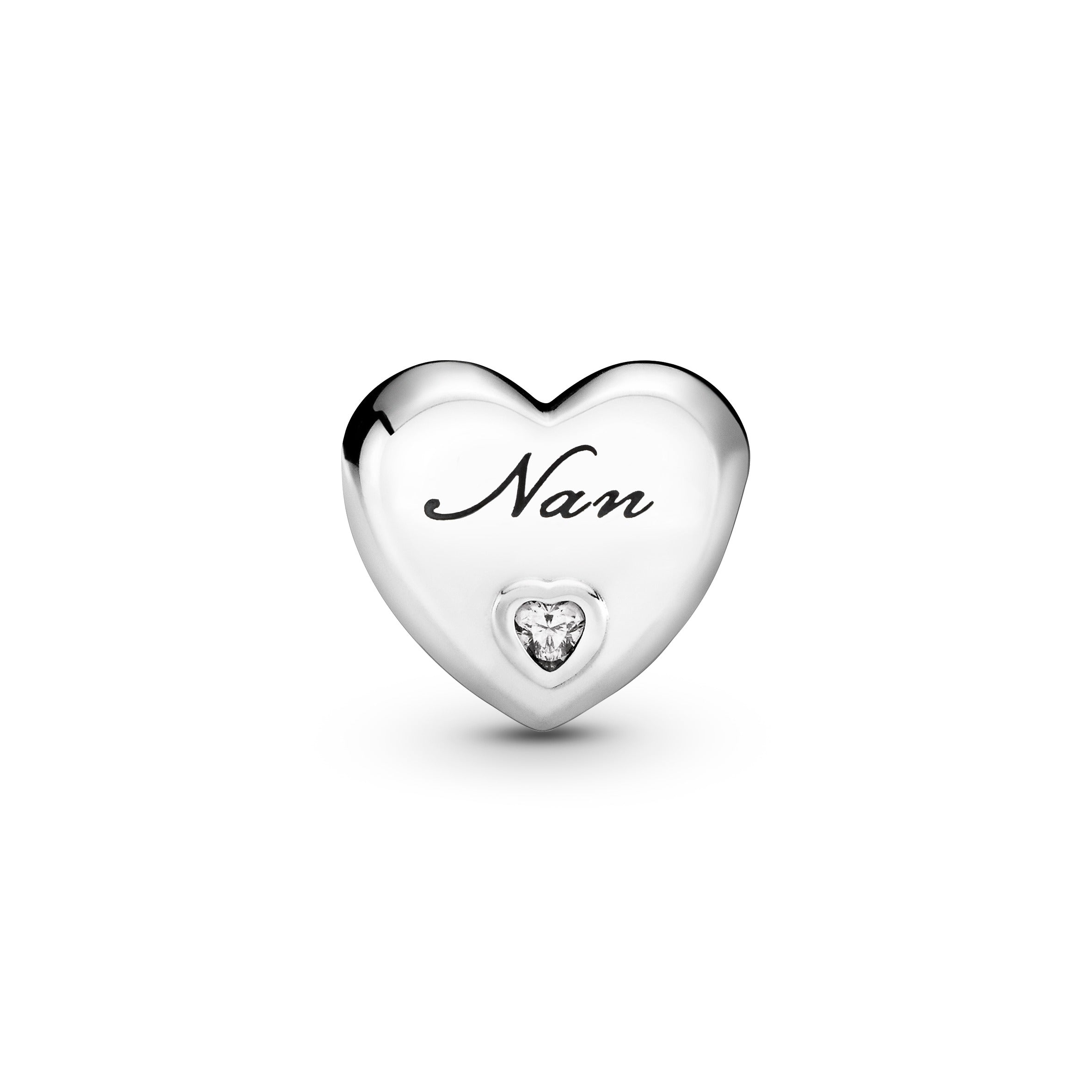 Nan Heart Silver Charm With Clear Cubic Zirconia