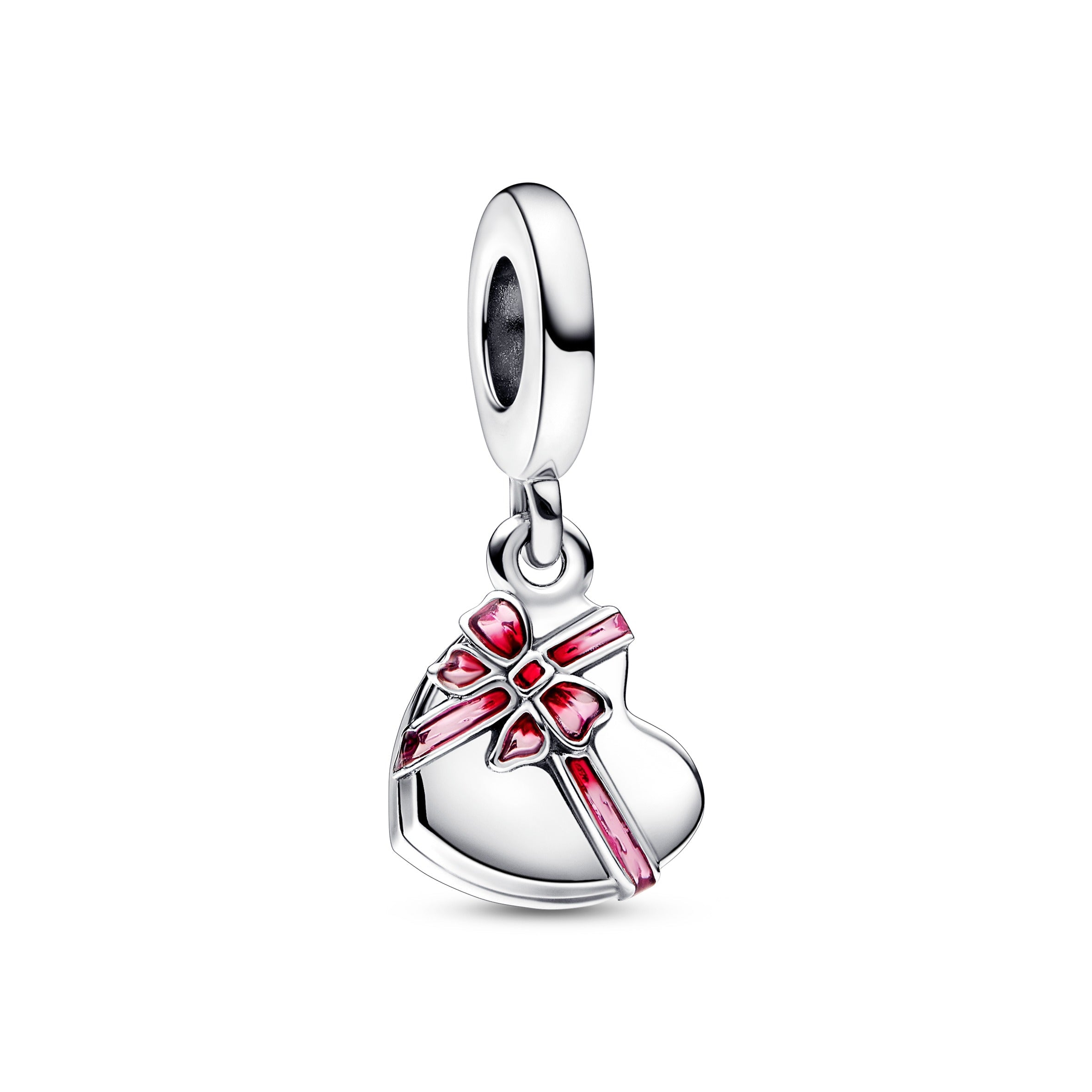 Openable Chocolate Box Sterling Silver Dangle With Pink And Red Enamel