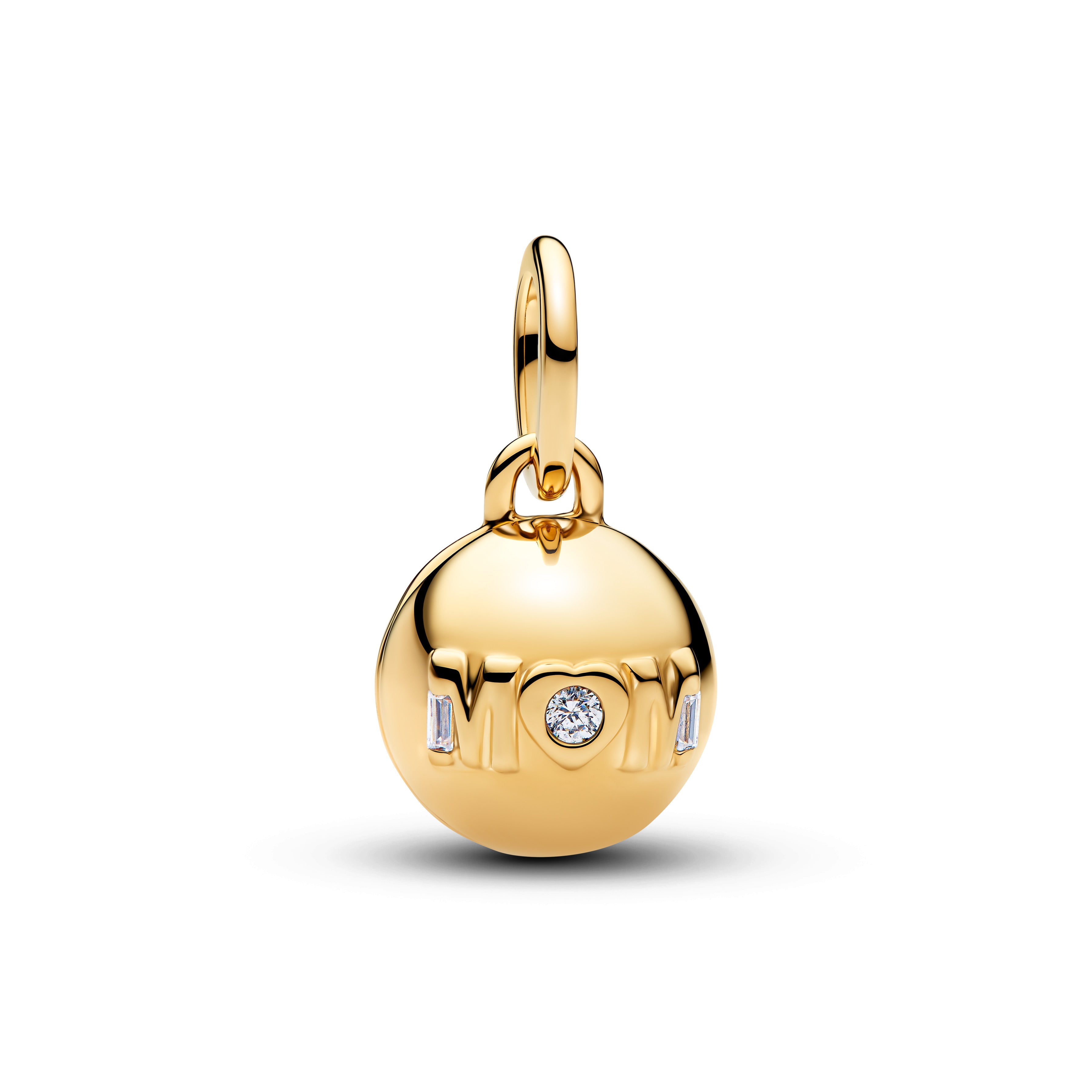 Openable Mom Ball 14K Gold-Plated Dangle With Clear Cubic Zirconia And Black Enamel