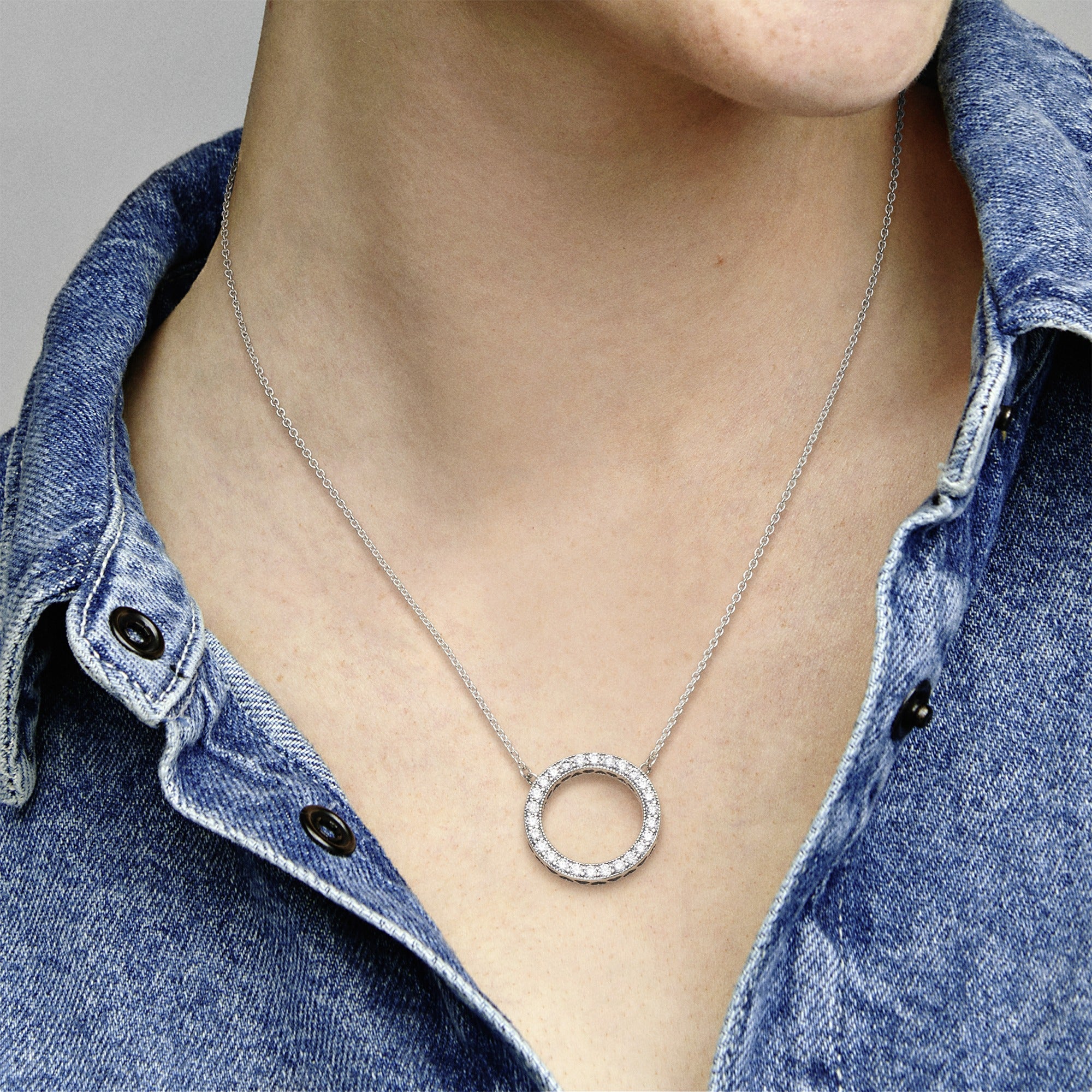 Pandora Logo Reversible Silver Collier With Clear Cubic Zirconia