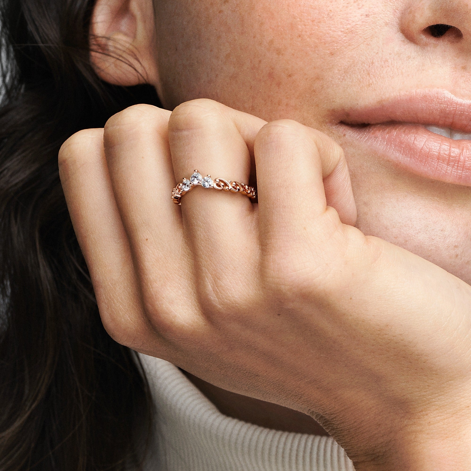 Regal Tiara 14K Rose Gold-Plated Ring With Clear Cubic Zirconia