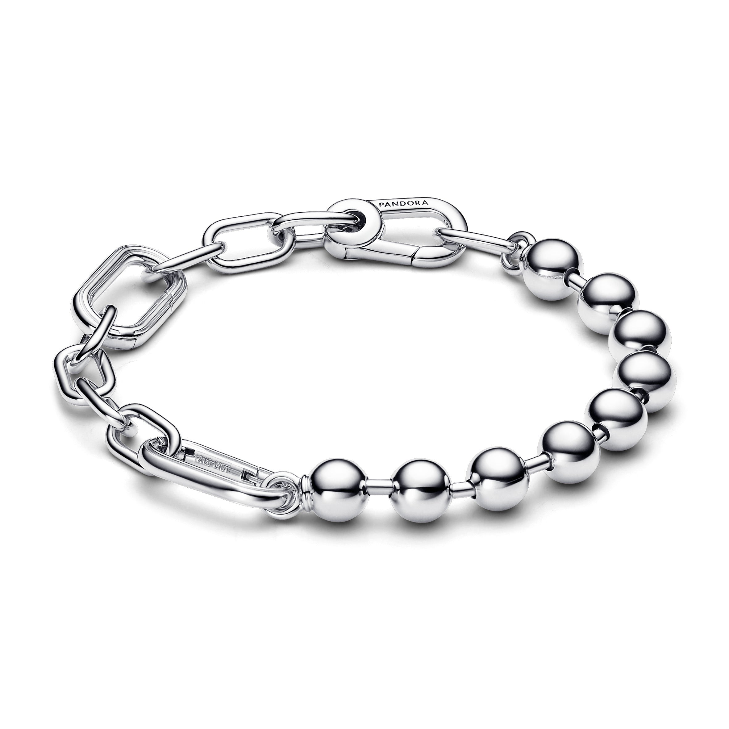 Sterling Silver Bead And Link Bracelet