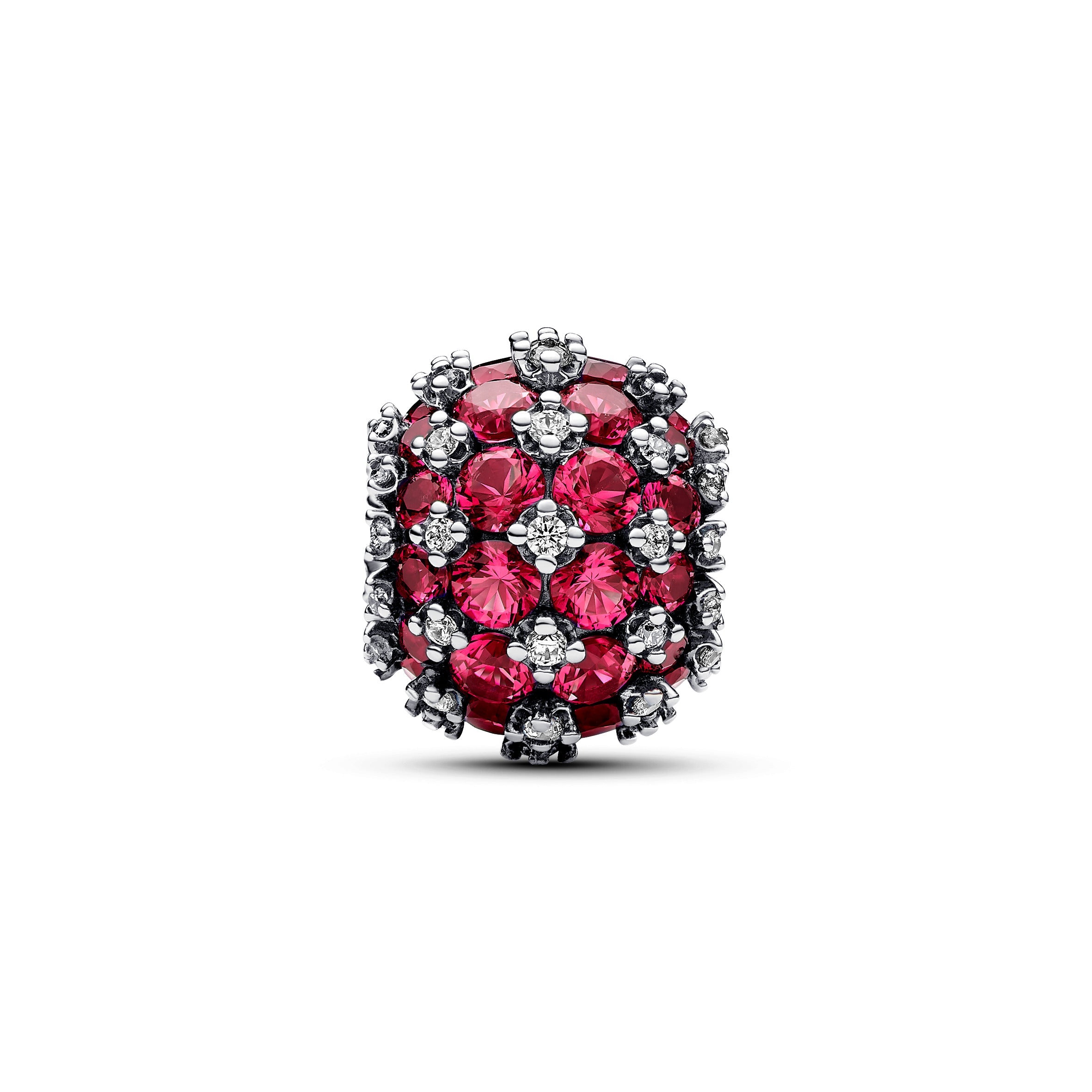 Sterling Silver Charm With Cherries Jubilee Red Crystal And Clear Cubic Zirconia