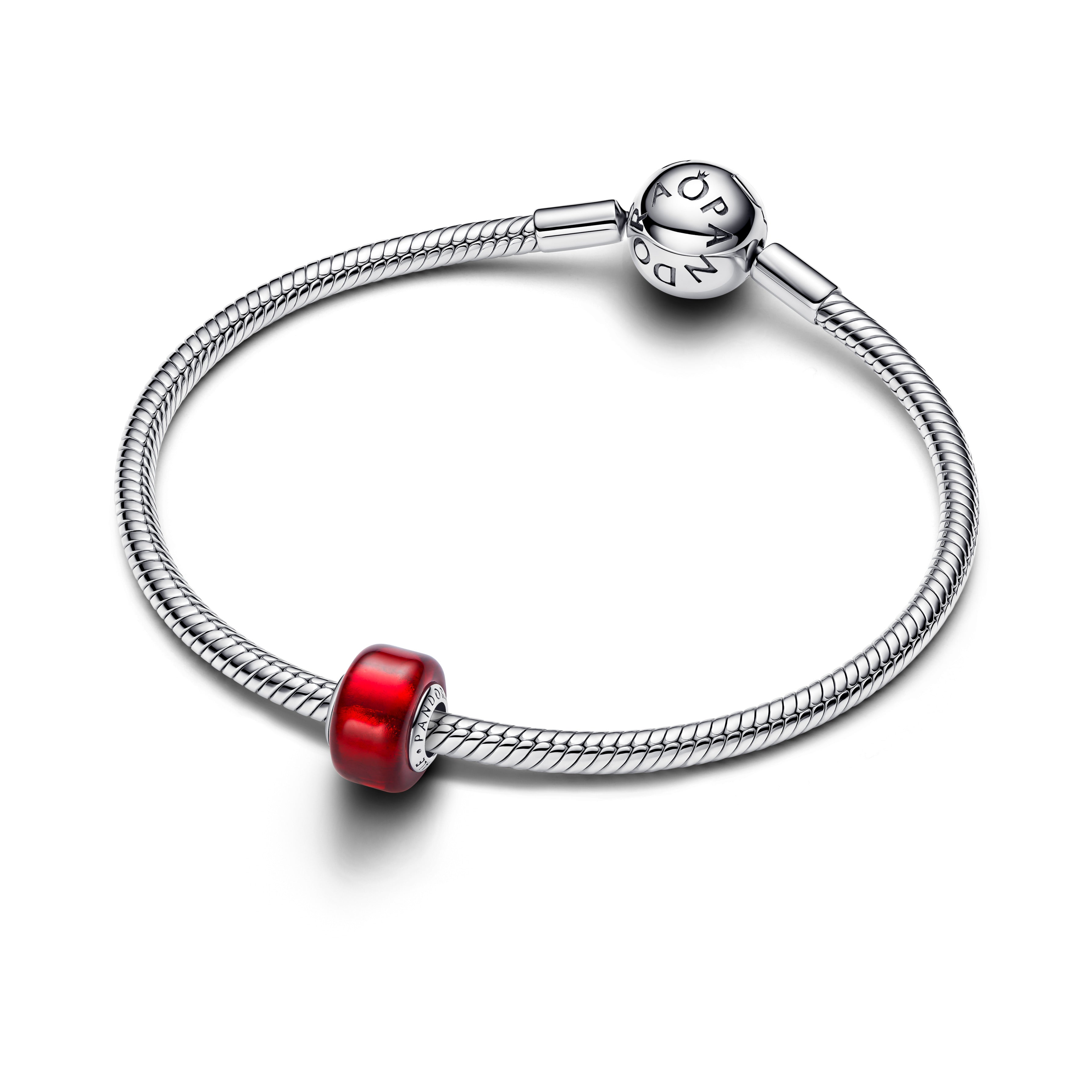 Sterling Silver Charm With Red Murano Glass And Gold Foil