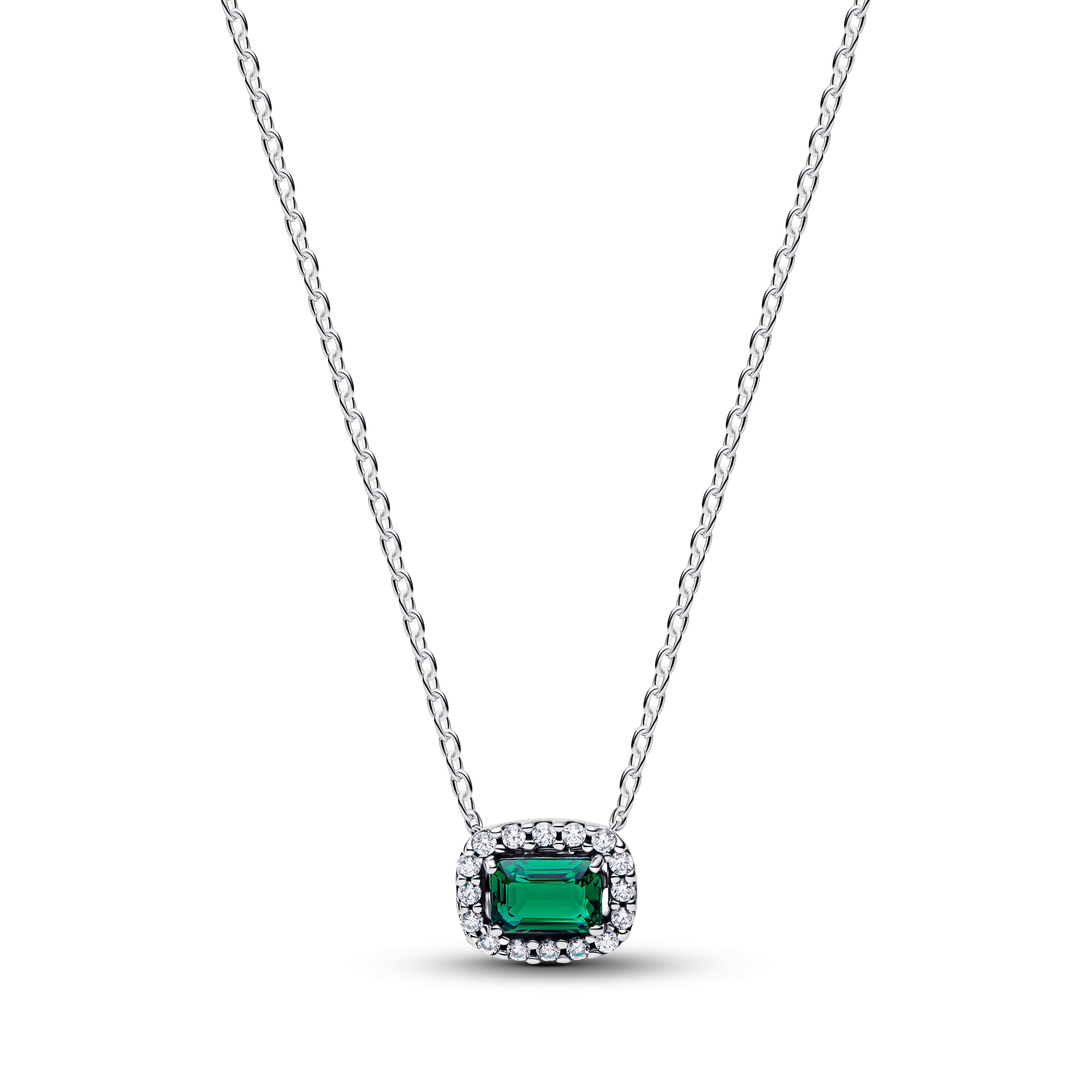 Sterling Silver Collier With Royal Green Crystal And Clear Cubic Zirconia