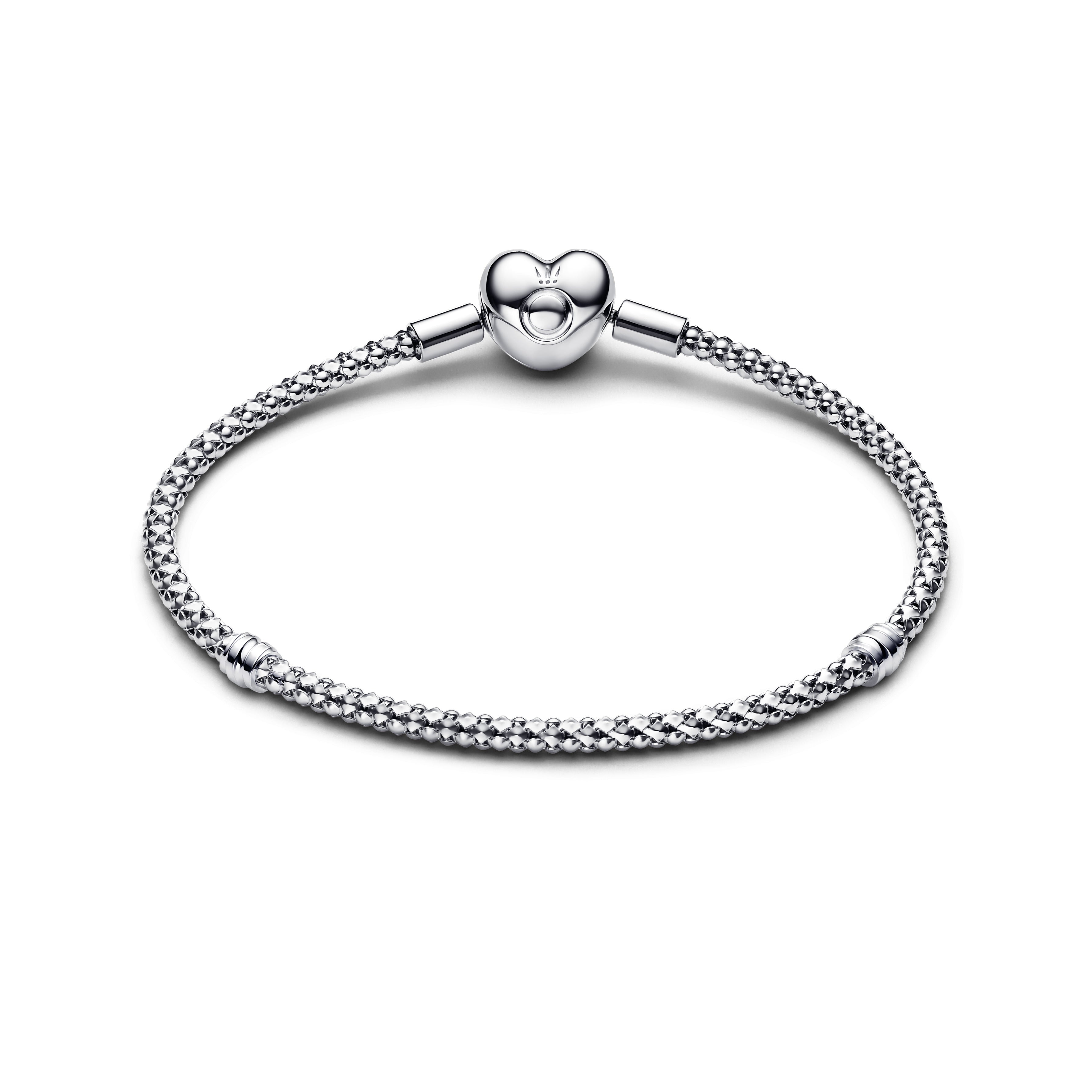Sterling Silver Studded Chain Bracelet With Heart Clasp