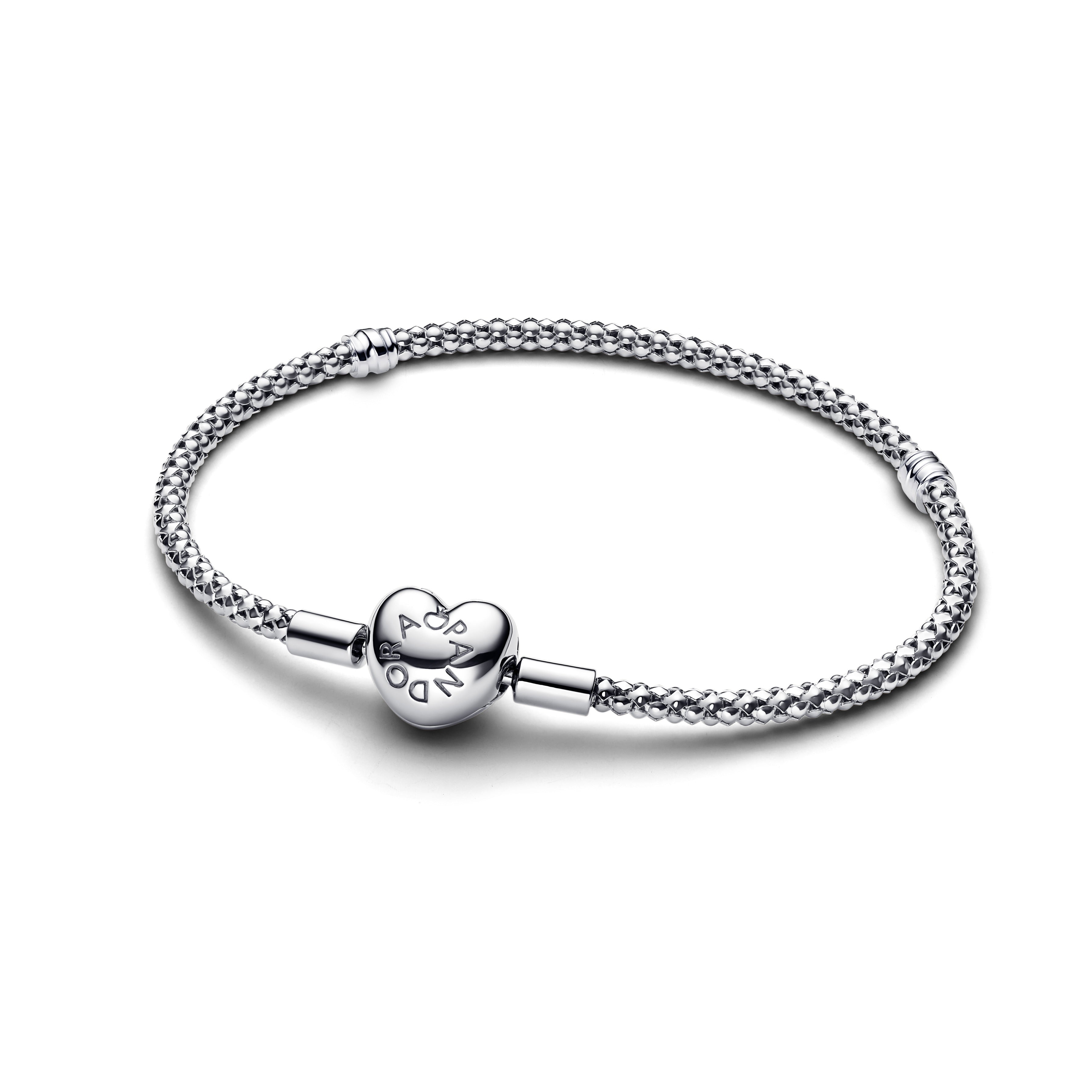 Sterling Silver Studded Chain Bracelet With Heart Clasp
