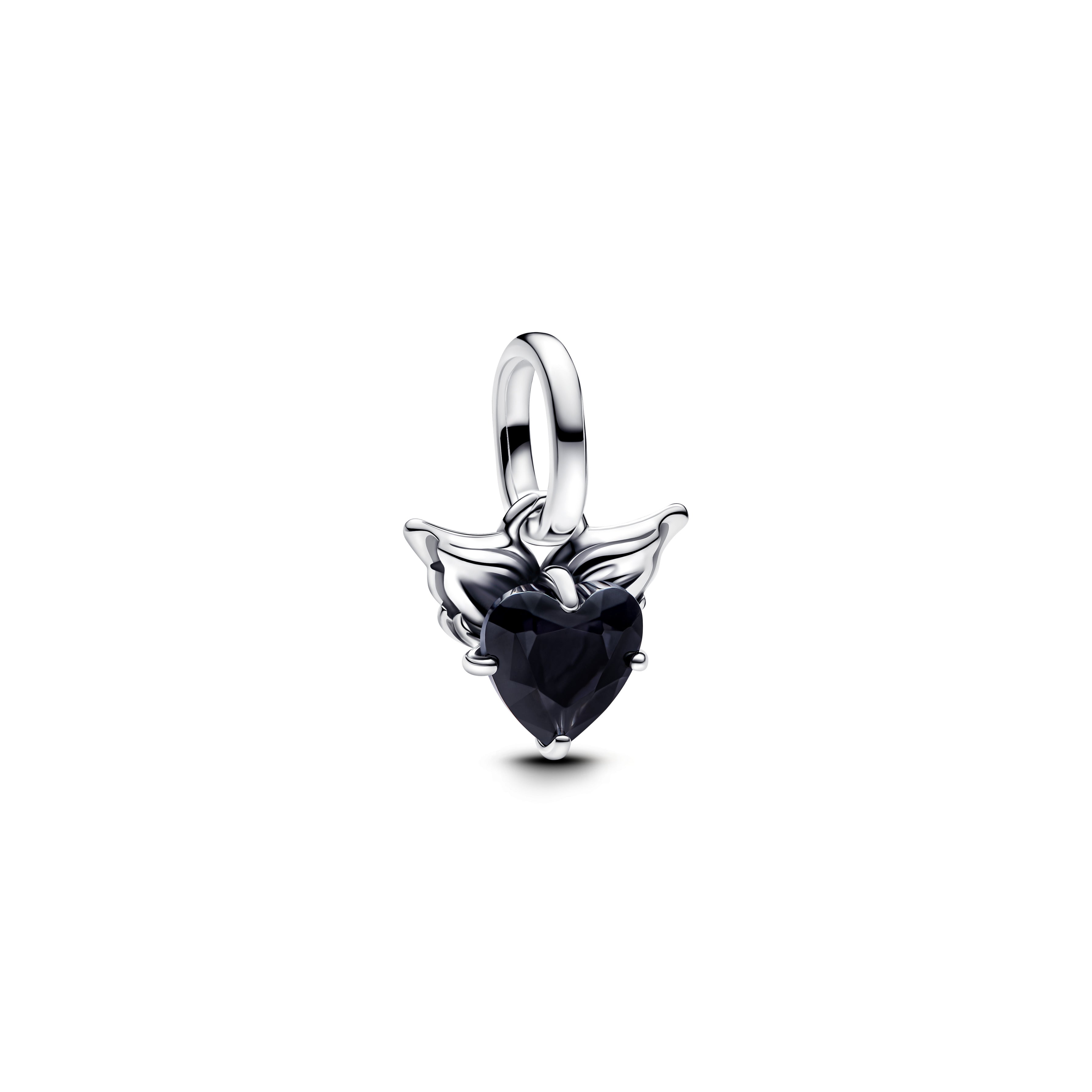 Winged Heart Sterling Silver Mini Dangle With Black Crystal