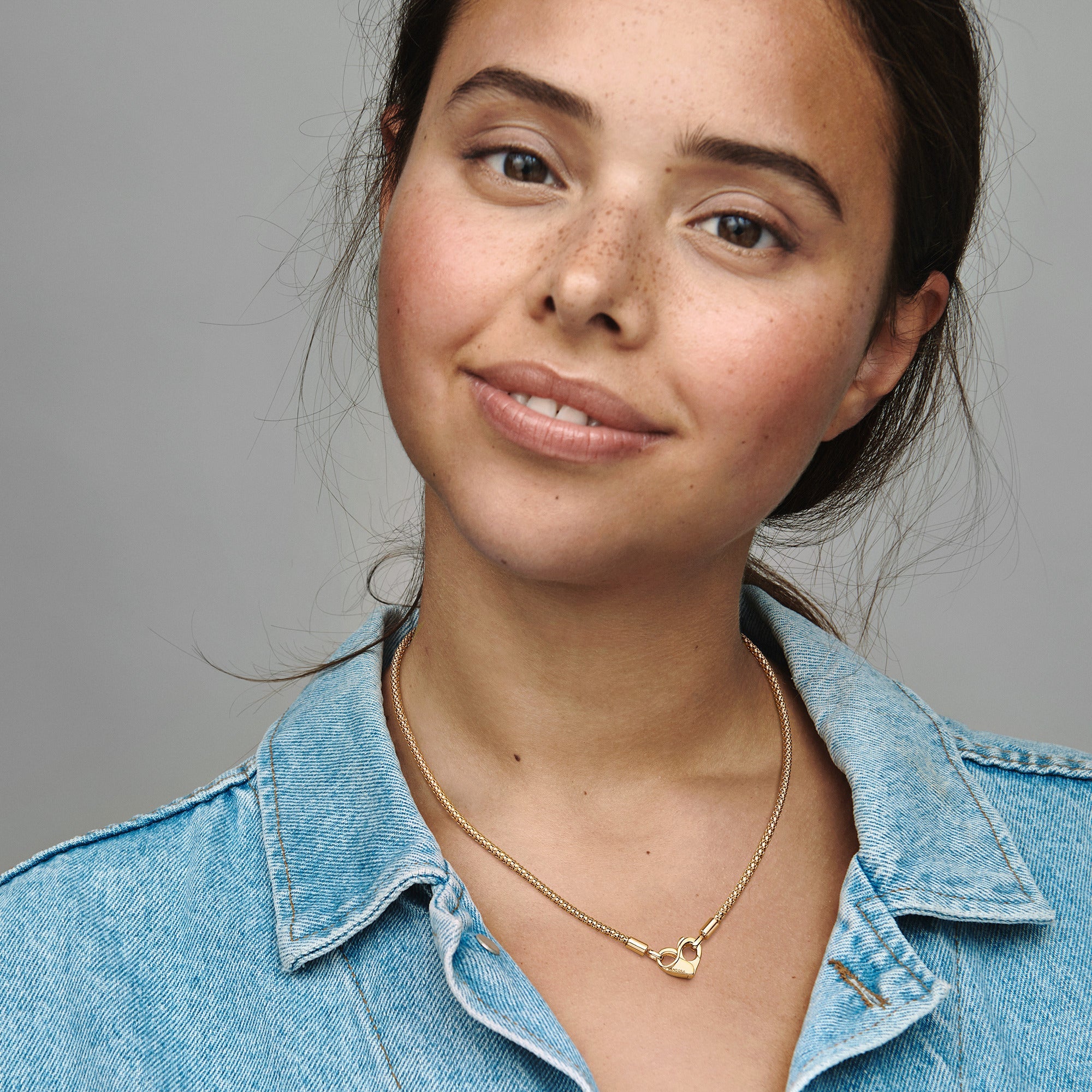 Studded Chain 14K Gold-Plated Necklace With Heart Clasp