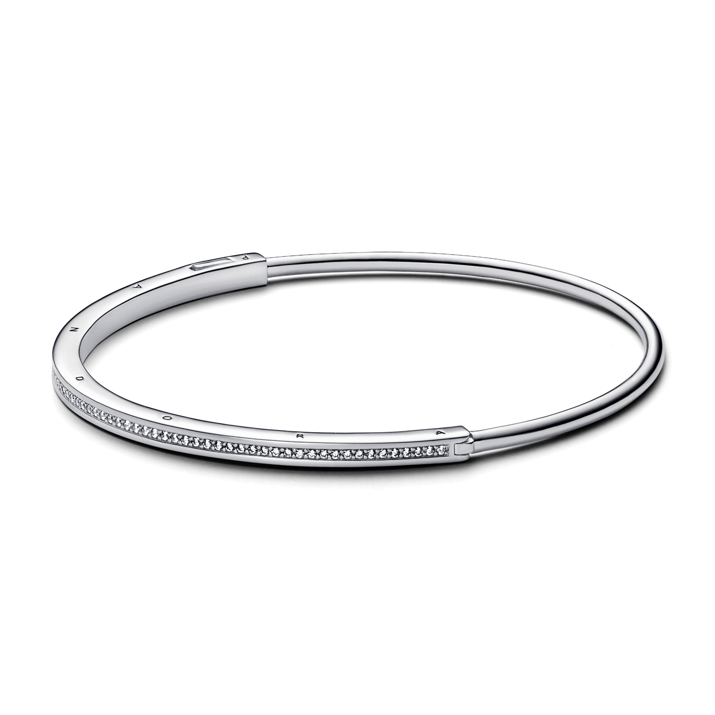 Pandora Logo Sterling Silver Bangle With Clear Cubic Zirconia